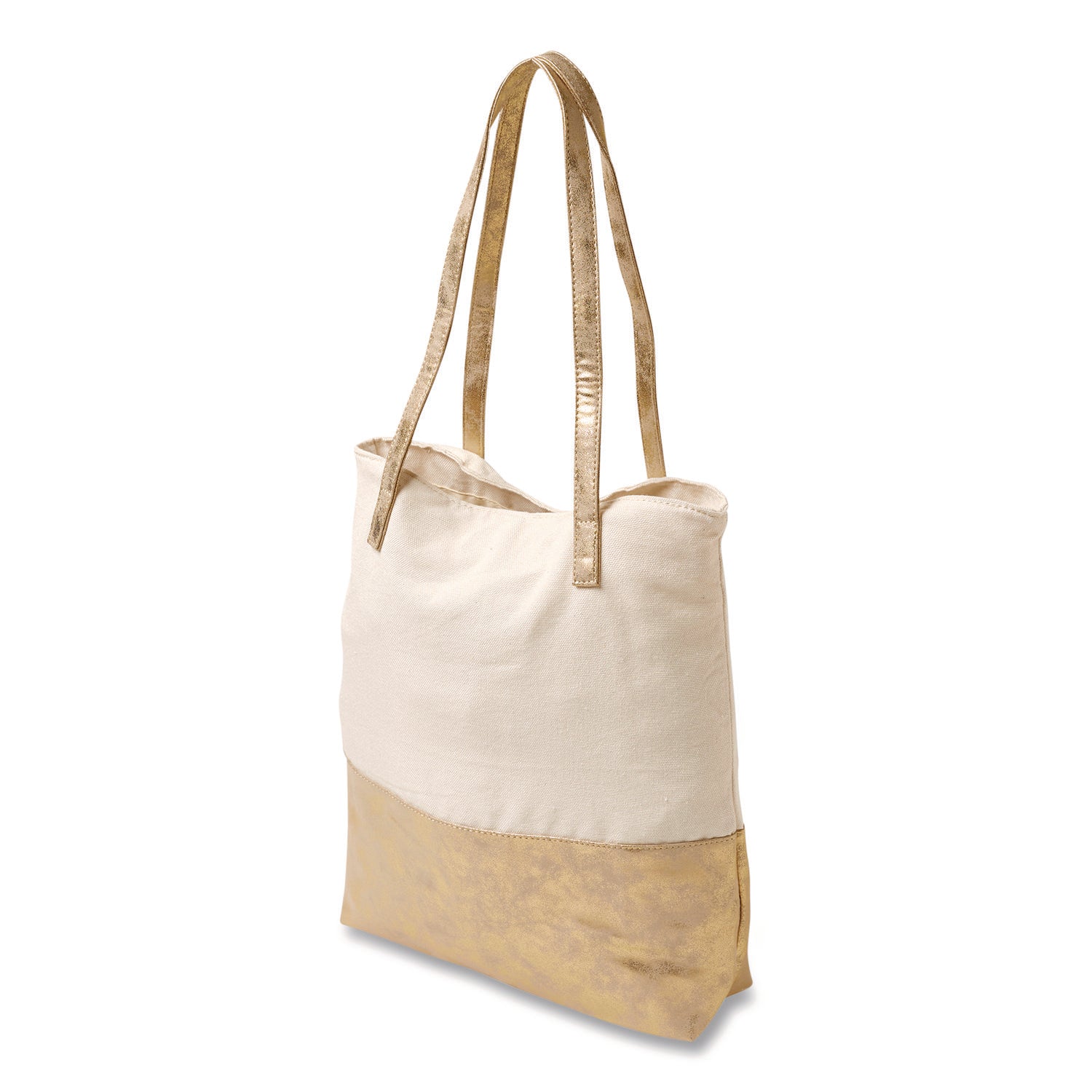Martha Stewart Deluxe Tote Bag, Large, Accommodates Laptops Up to 13", 14.25" x 4" x 16.25", Beige/Gold