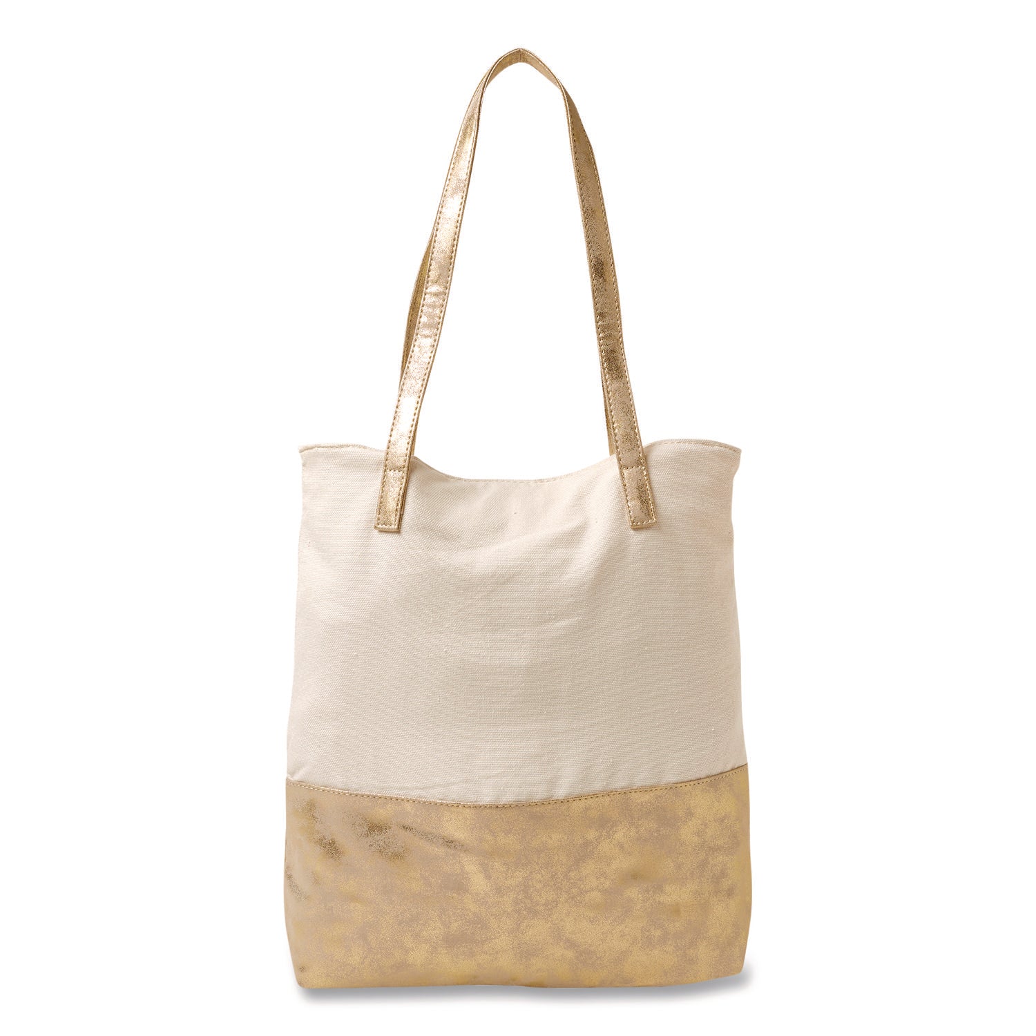 Martha Stewart Deluxe Tote Bag, Large, Accommodates Laptops Up to 13", 14.25" x 4" x 16.25", Beige/Gold