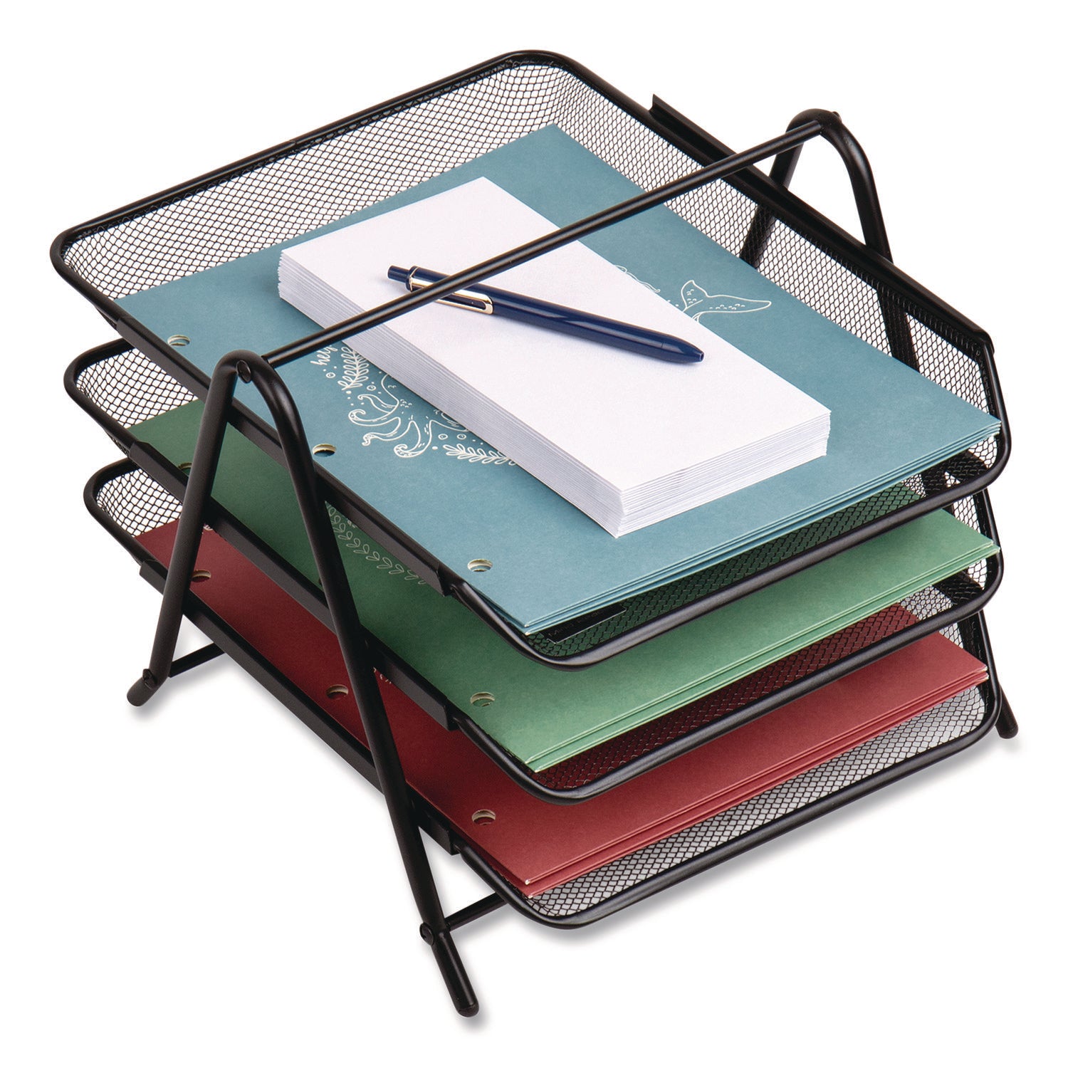 Mind Reader Tiered Metal Mesh Desk Tray Organizer, 3-Tier, Letter Size, 11.5 x 13.75 x 10, Black