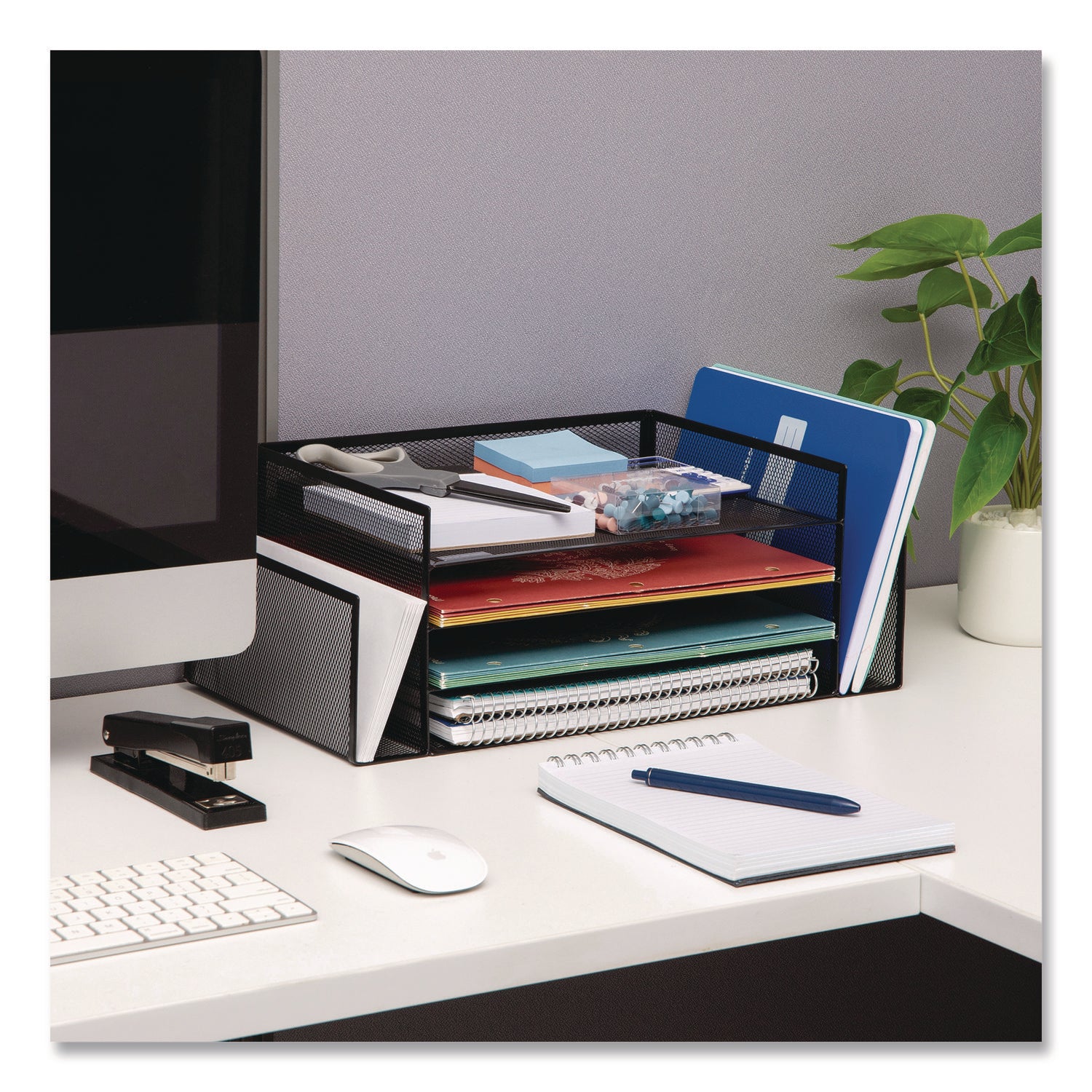 Mind Reader Metal Mesh Desktop Organizer Letter Tray, 6 Sections, Letter Size, 9.15 x 16.75 x 6, Black