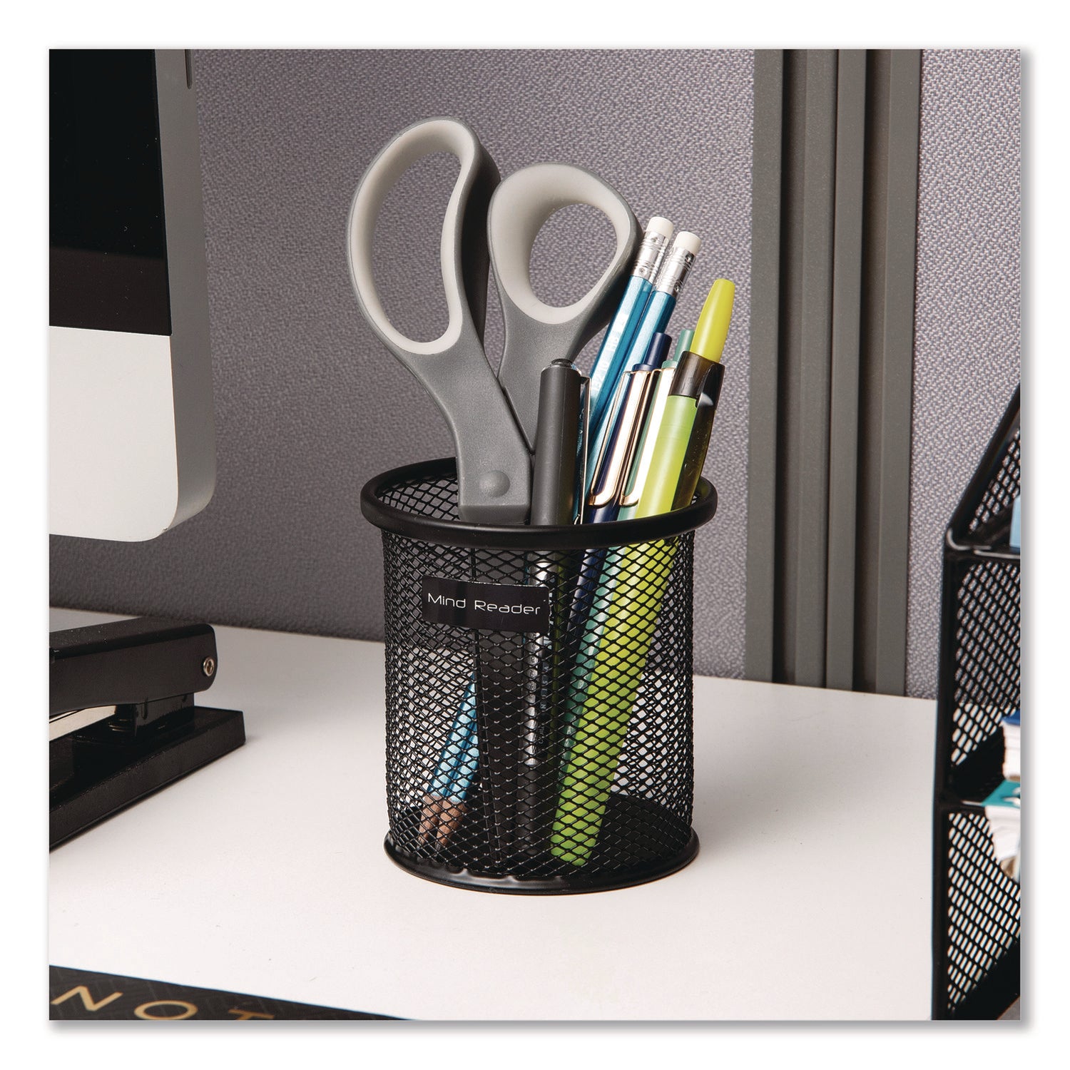 Mind Reader Metal Mesh Utensil Holder, 3.5" dia x 3.7"h, Black, 3/Pack