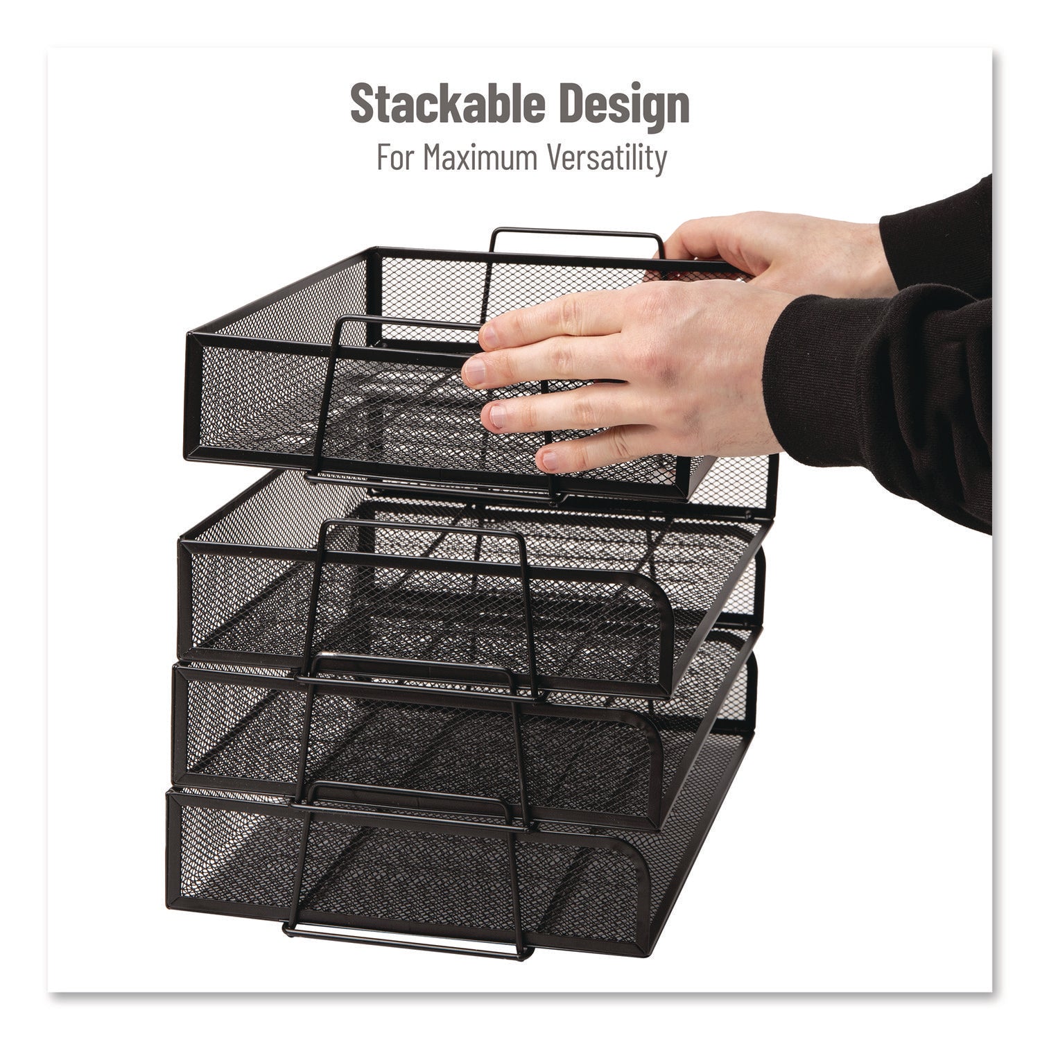 Mind Reader Stackable Paper Desk Tray Organizer, Letter Size, 9.75 x 14 x 3.25, Black, 4/Pack
