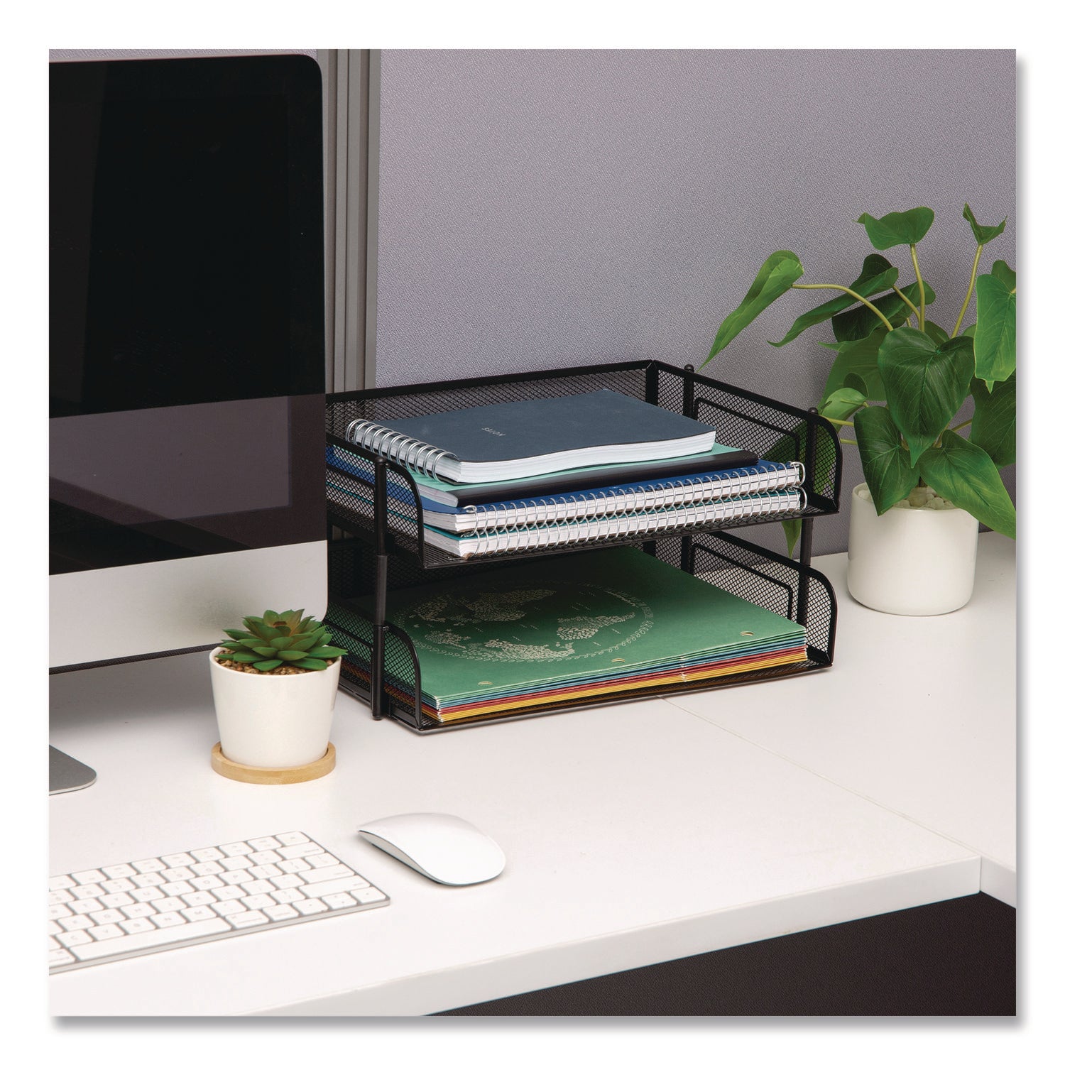 Mind Reader Stackable Paper Desk Tray Organizer, Letter Size, 10 x 13.5 x 2.5, Black, 2/Pack