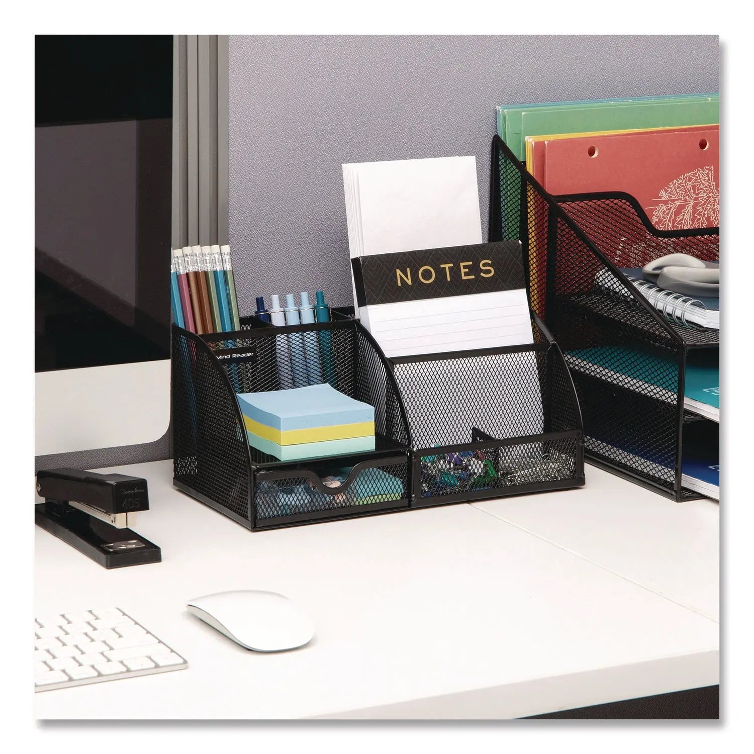 Mind Reader 7-Compartment Metal Desk Organizer 11 x 5.5 x 5 Black Metal Mesh Mind Reader Flipcost