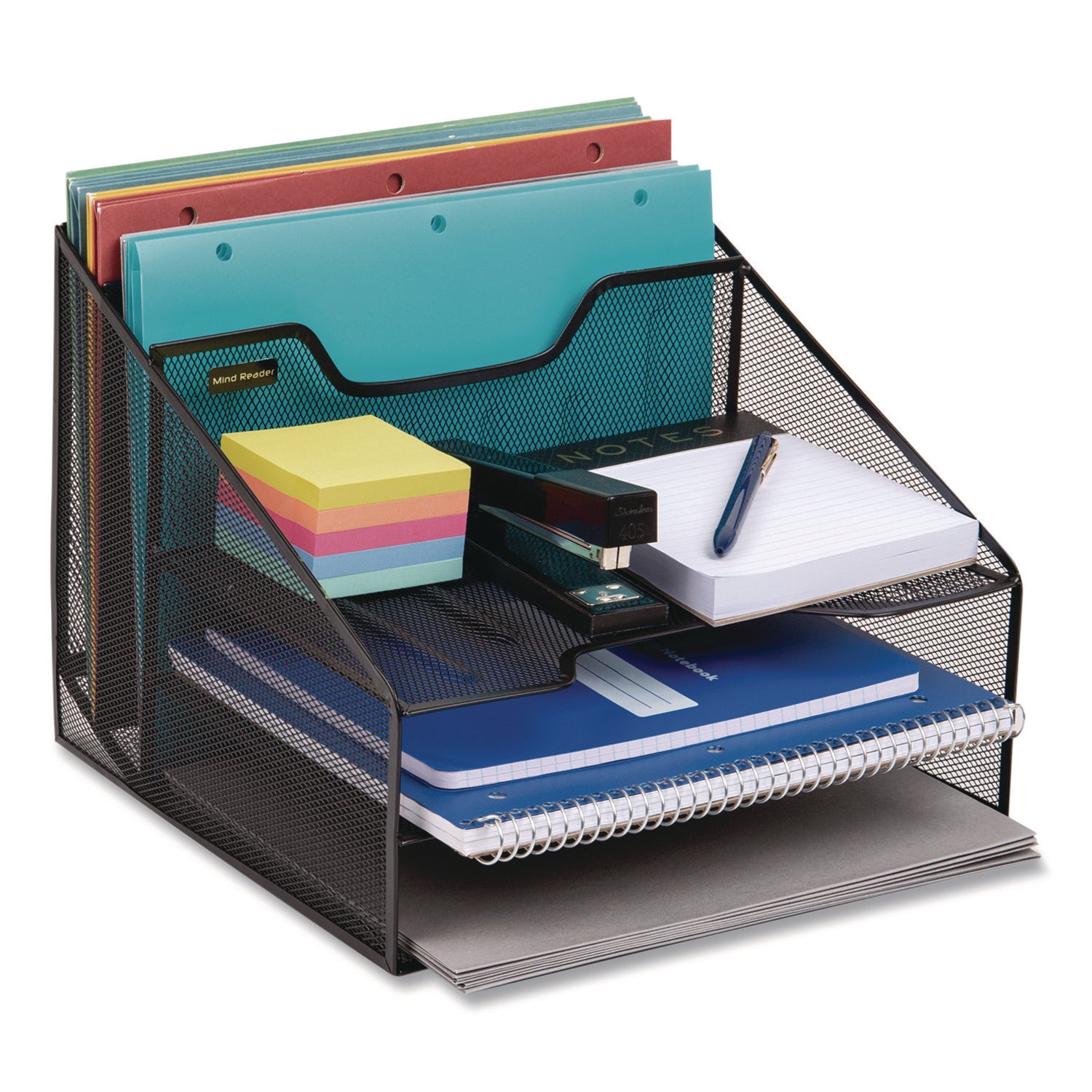 Mind Reader Metal Mesh Vertical File Holder Paper Tray Desktop Organizer, 2-Tier/5-Compartment, Letter Size, 11.25 x 12.5 x 9.5, Black