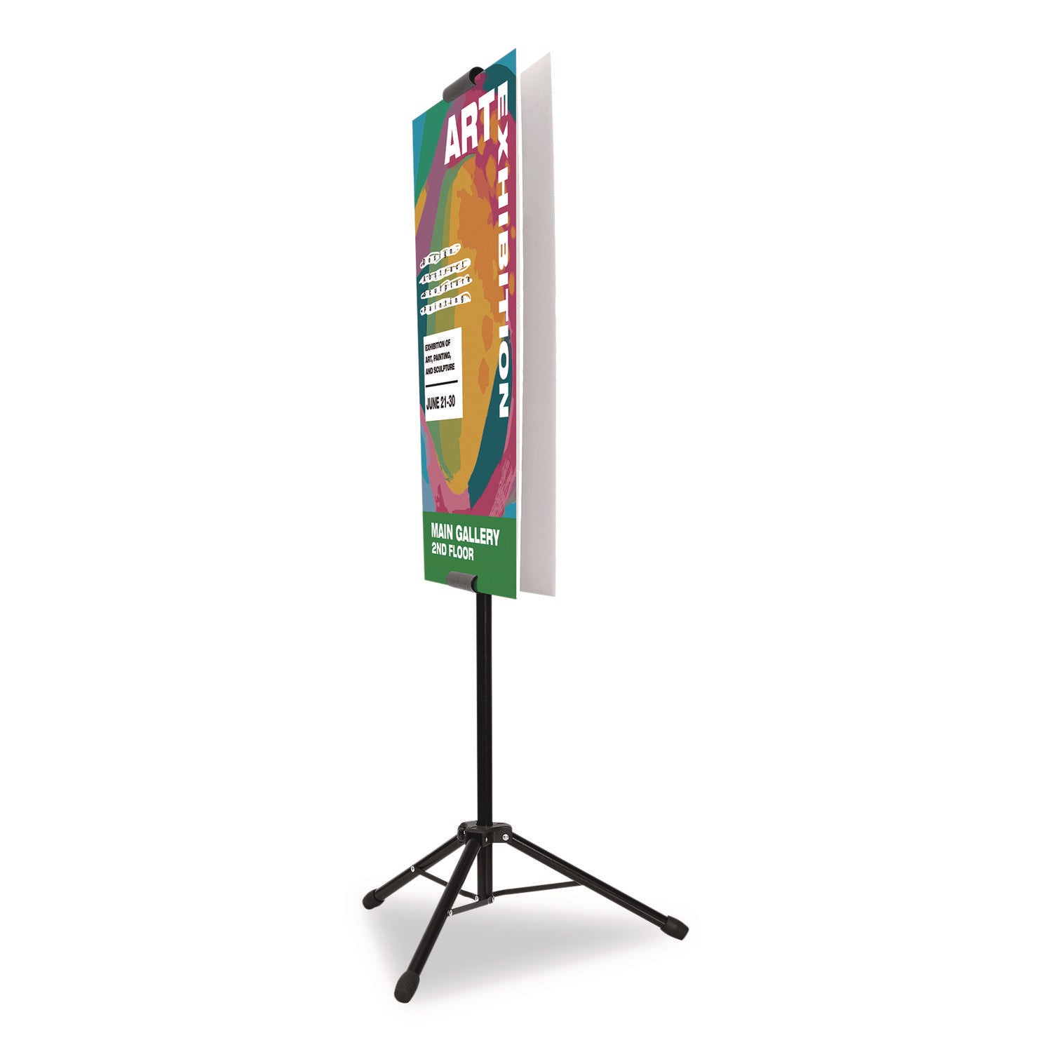 Excello Global Products® Blank Floor Sign Stand, Holds Posters Up to 77", 26" to 86" Tall, Black Stand, White Face