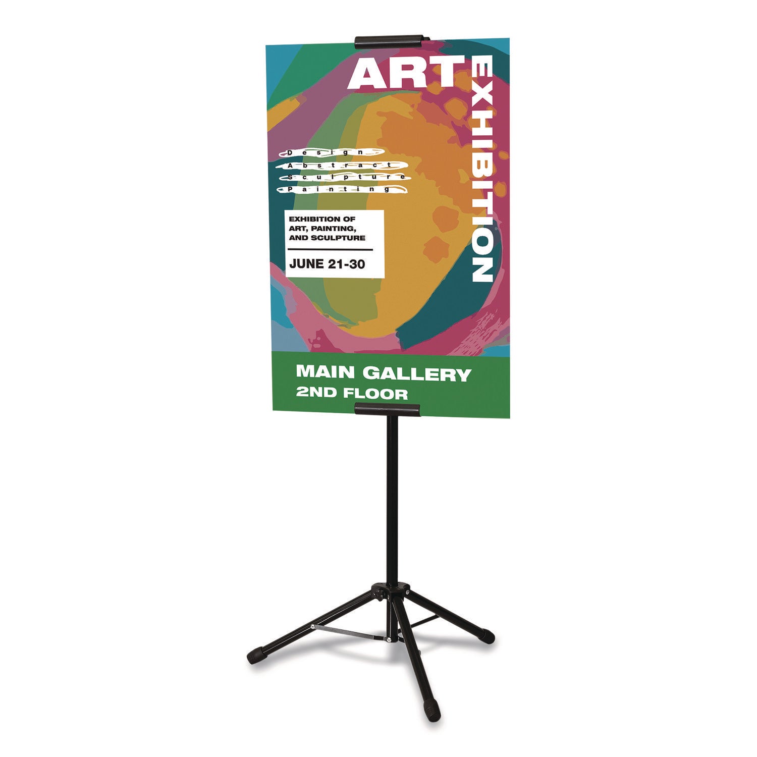 Excello Global Products® Blank Floor Sign Stand, Holds Posters Up to 77", 26" to 86" Tall, Black Stand, White Face