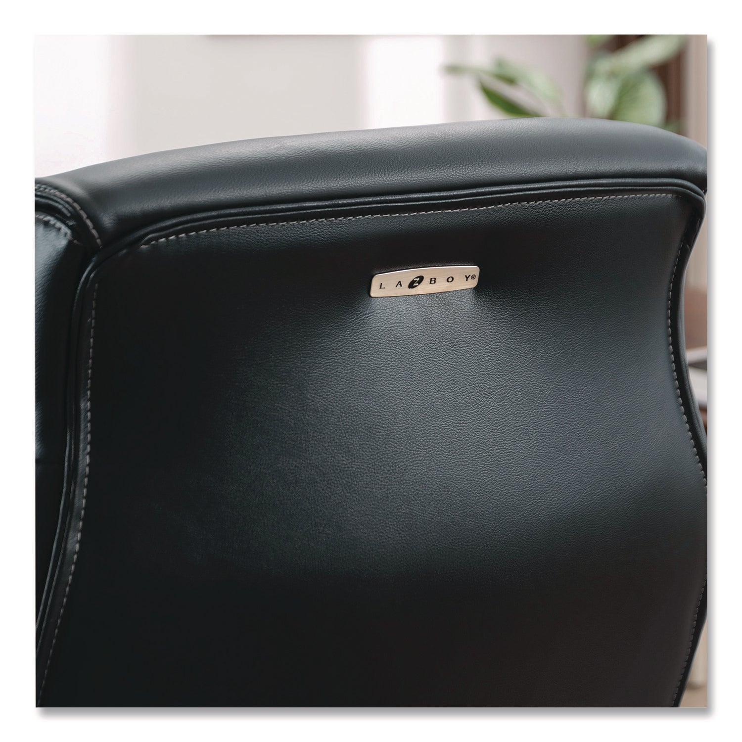 La-Z-Boy® Meyer Bonded Leather Executive Chair, Supports Up to 275 lb, 19" x 22.75", Navy Seat, Navy/Back, Silver Base