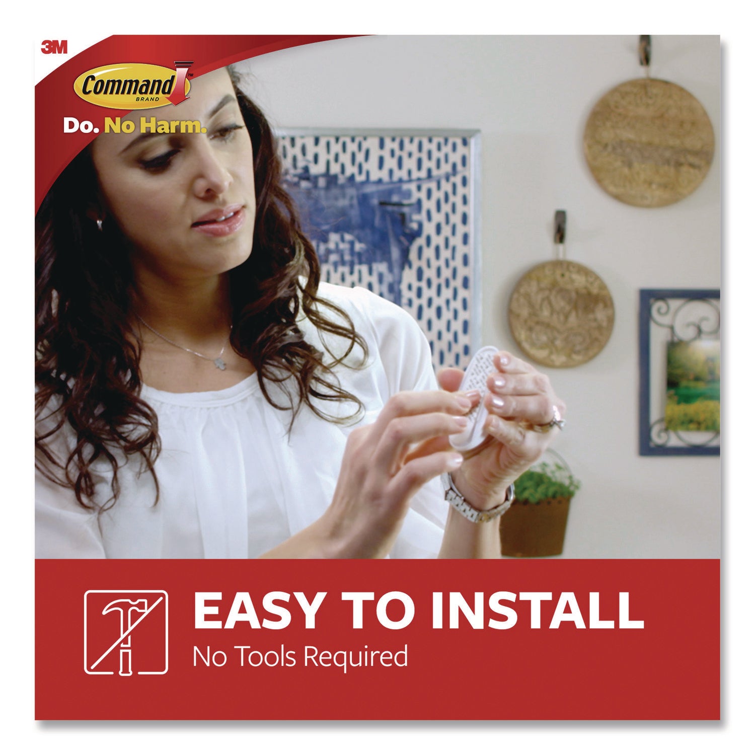 Command™ General Purpose Hooks, Large, Plastic, White, 5 lb Capacity, 12 Hooks and 18 Strips/Pack