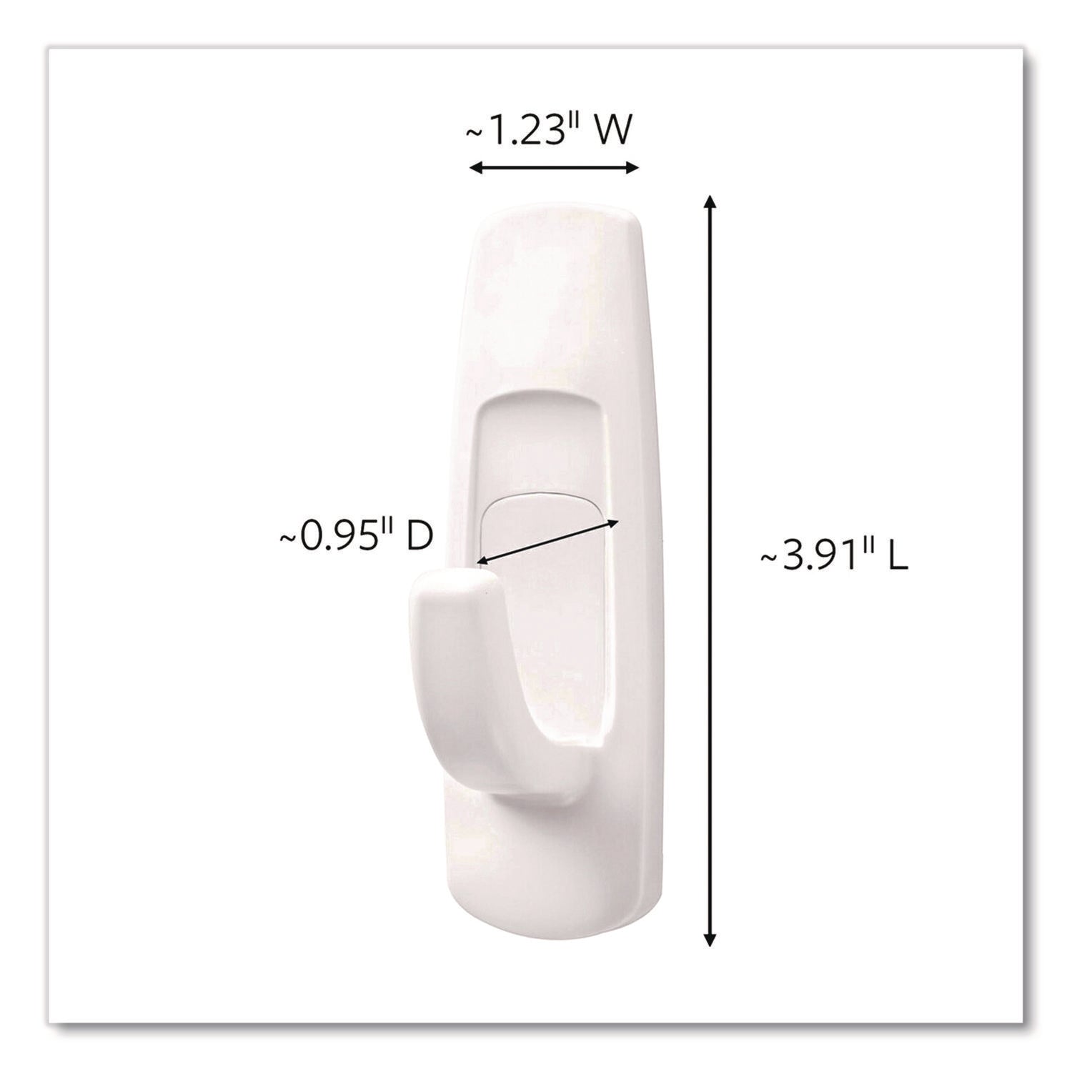 Command™ General Purpose Hooks, Large, Plastic, White, 5 lb Capacity, 12 Hooks and 18 Strips/Pack