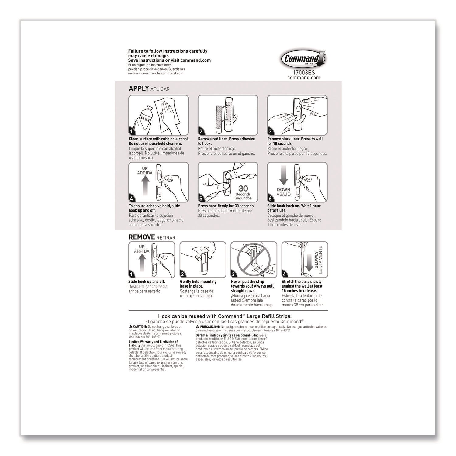 Command™ General Purpose Hooks, Large, Plastic, White, 5 lb Capacity, 12 Hooks and 18 Strips/Pack