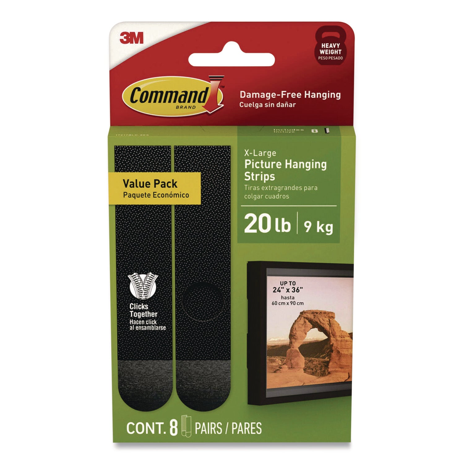 Command™ Picture Hanging Strips, X-Large, Removable, Holds up to 20 lbs per 4 Strips, Black, 8 Pairs/Pack
