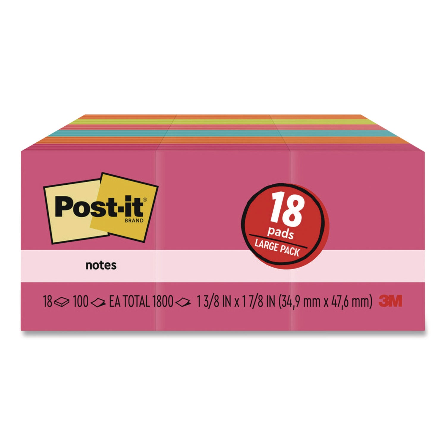 Post-it® Notes Original Pads in Poptimistic Collection Colors, 1.38" x 1.88", 100 Sheets/Pad, 18 Pads/Pack