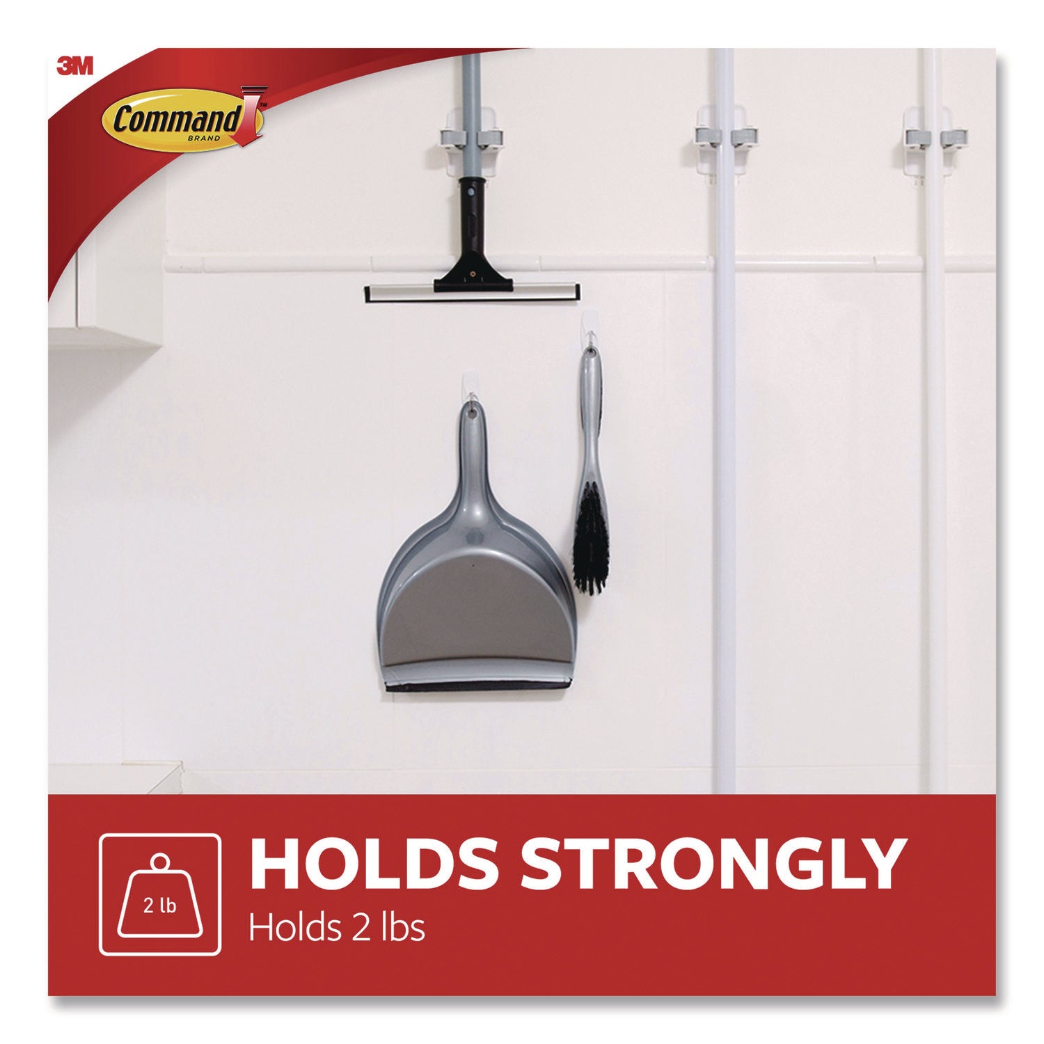 Command™ General Purpose Wire Hooks, Medium, Metal, White, 2 lb Capacity, 16 Hooks and 20 Strips/Pack