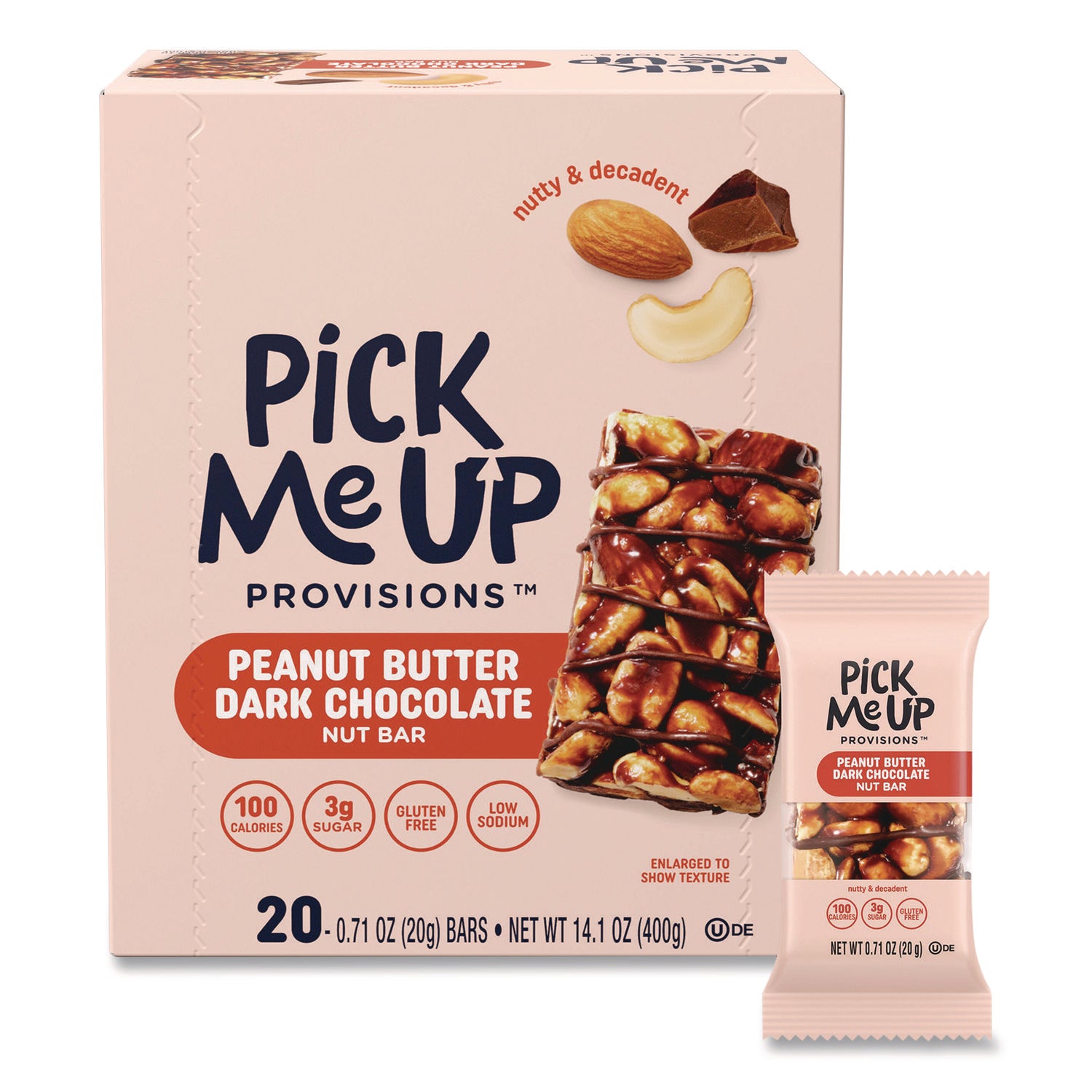 Pick Me Up Provisions™ Nut Bars, Peanut Butter Dark Chocolate, 0.7 oz Bar, 20/Box
