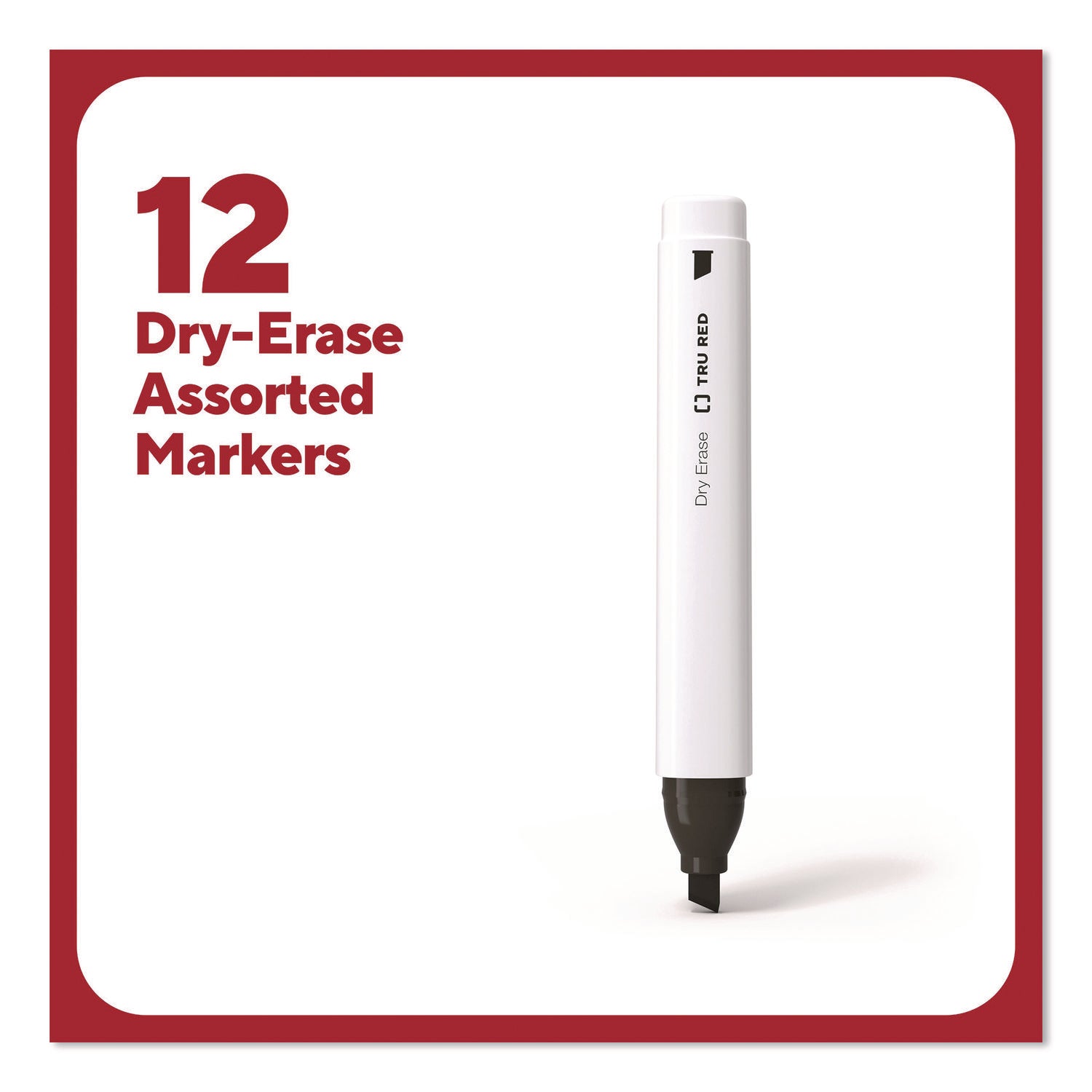 TRU RED™ Tank Dry Erase Markers, Broad Chisel Tip, Assorted Colors, 12/Pack