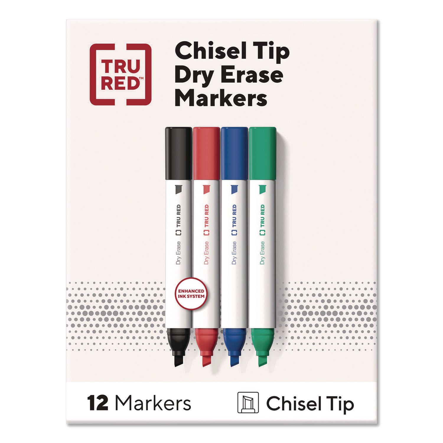 TRU RED™ Tank Dry Erase Markers, Broad Chisel Tip, Assorted Colors, 12/Pack
