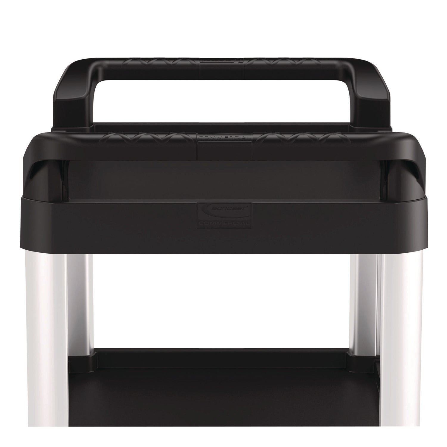 Suncast Commercial® Three-Shelf Service Cart, Metal/Plastic, 3 Shelves, 300 lb Capacity, 20" x 34" x 37.92", Black