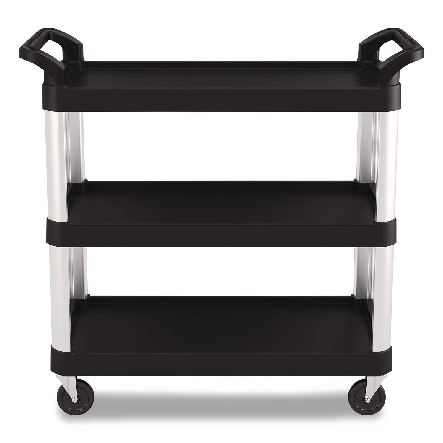 Suncast Commercial® Three-Shelf Service Cart, Metal/Plastic, 3 Shelves, 300 lb Capacity, 20" x 39.85" x 38.17", Black