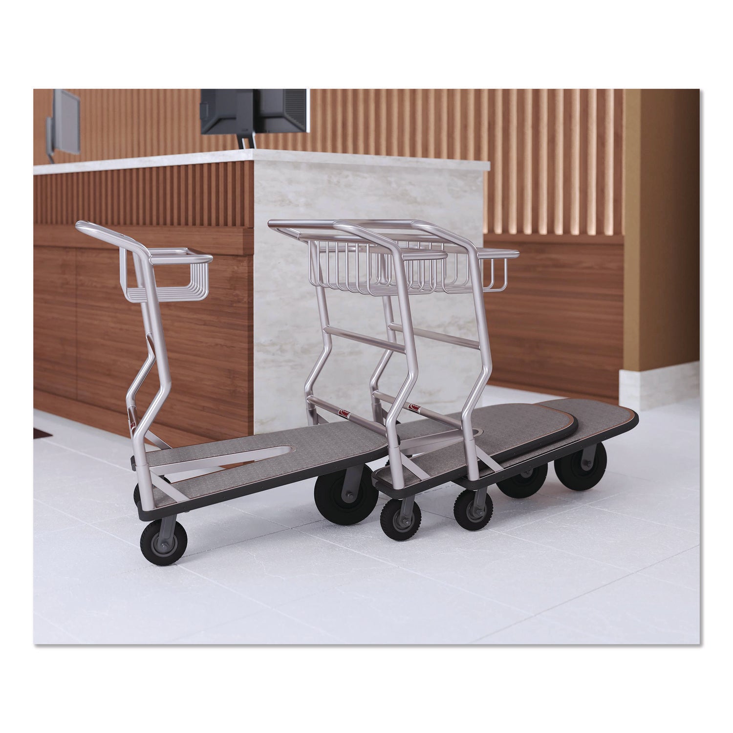 Suncast Commercial® Nesting Luggage Cart with Carpeted Platform, 300 lb Capacity, 27 x 37 x 37.5, Silver/Black