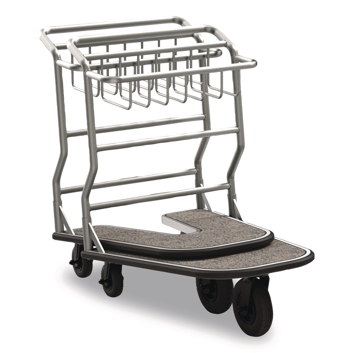 Suncast Commercial® Nesting Luggage Cart with Carpeted Platform, 300 lb Capacity, 27 x 37 x 37.5, Silver/Black