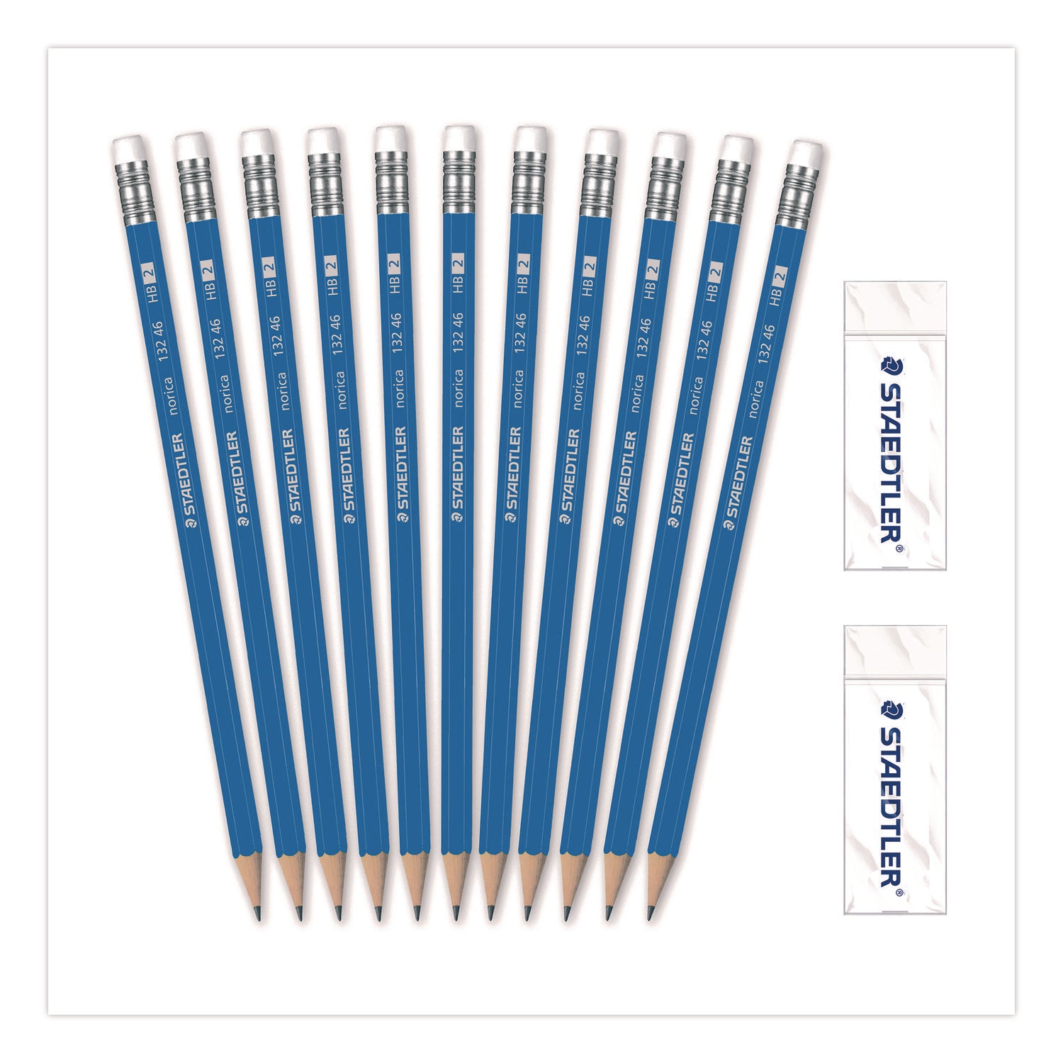 Staedtler® Pre-Sharpened Wooden Pencils with (40) Block Erasers, HB #2 Black Lead, Blue Barrel, 500/Pack