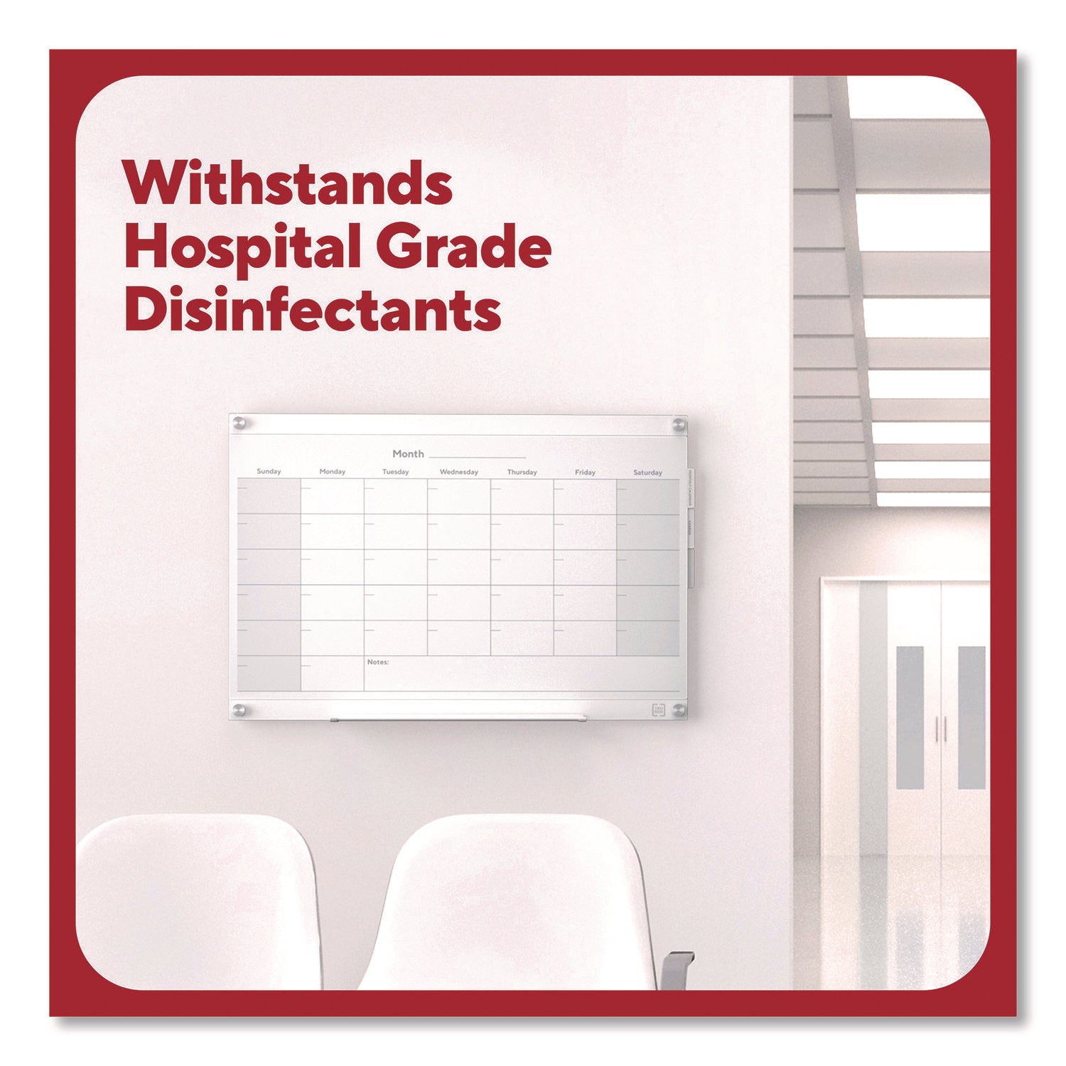 TRU RED™ Magnetic Glass Dry Erase Board with Templates, Six Views, 3 ft x 2 ft, White Surface