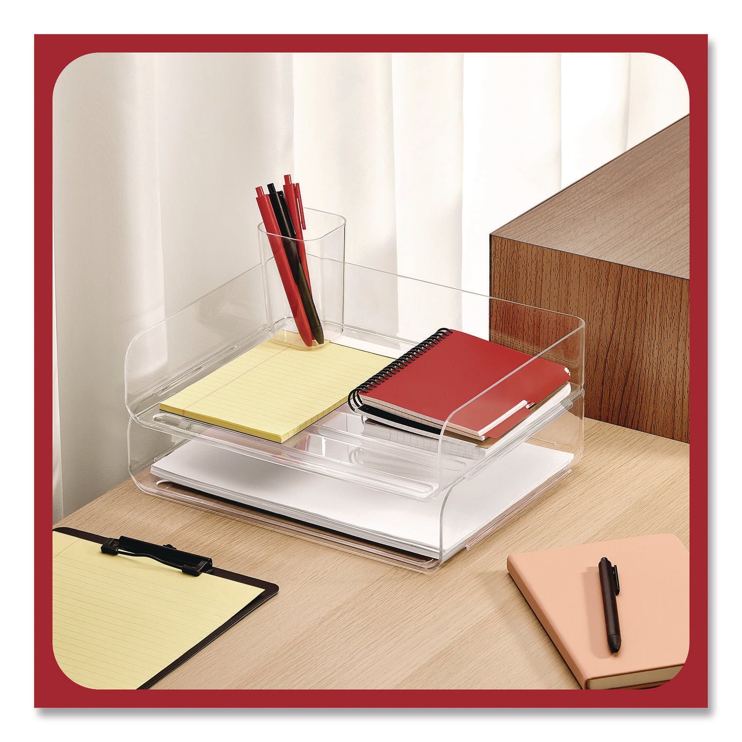 TRU RED™ Stackable Plastic Pencil Cup, 2.61 x 2.61 x 4.3, Clear