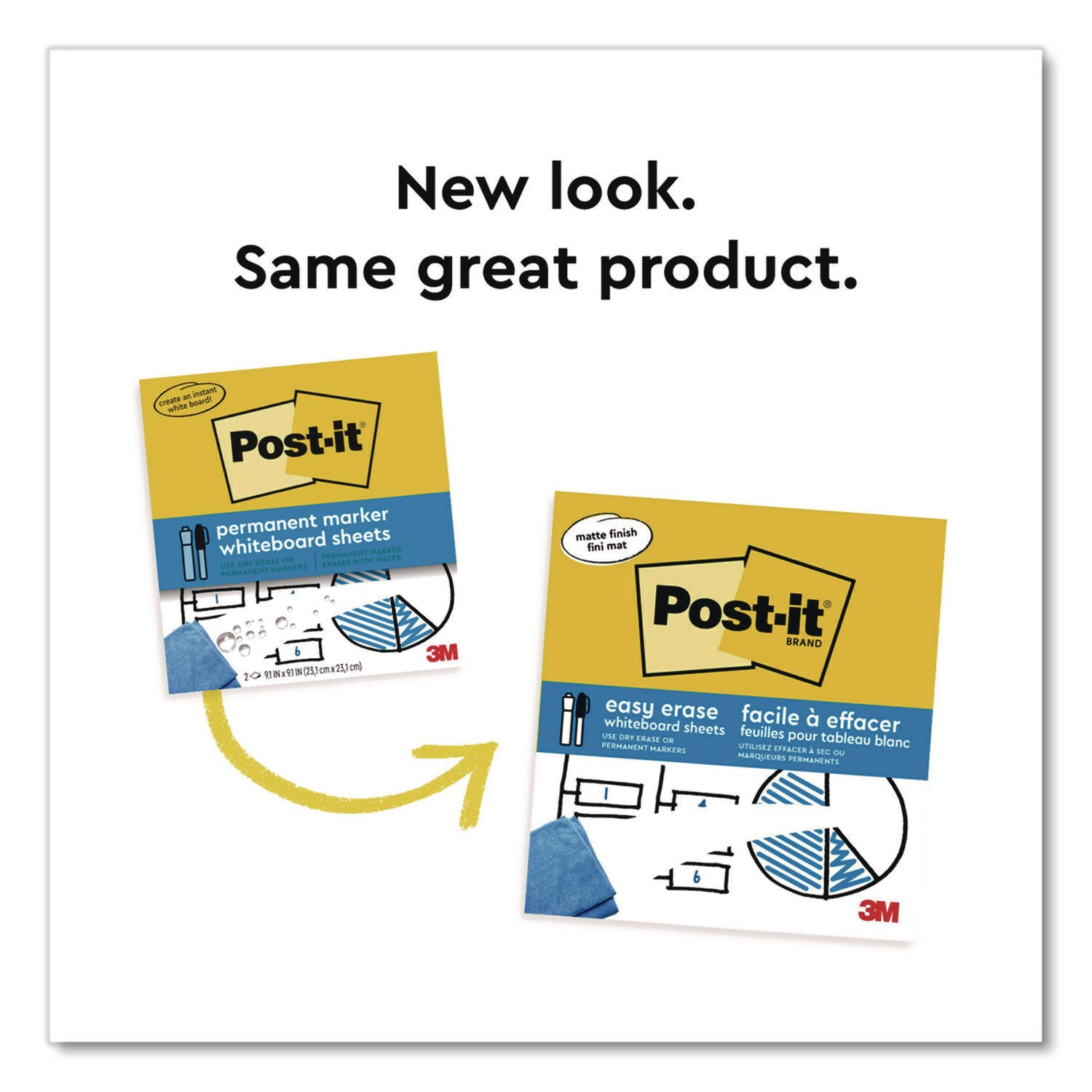 Post-it® Easy-Erase Whiteboard Sheets, Plastic Surface, 9.1 x 9.1, White, 2/Pack