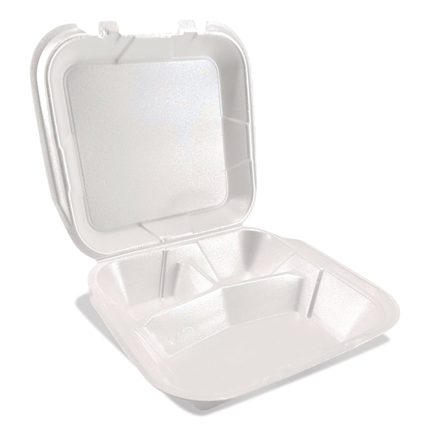 Plastifar Foam Hinged Lid Containers, 3-Compartment, 9 x 10 x 3, White, Foam, 200/Carton