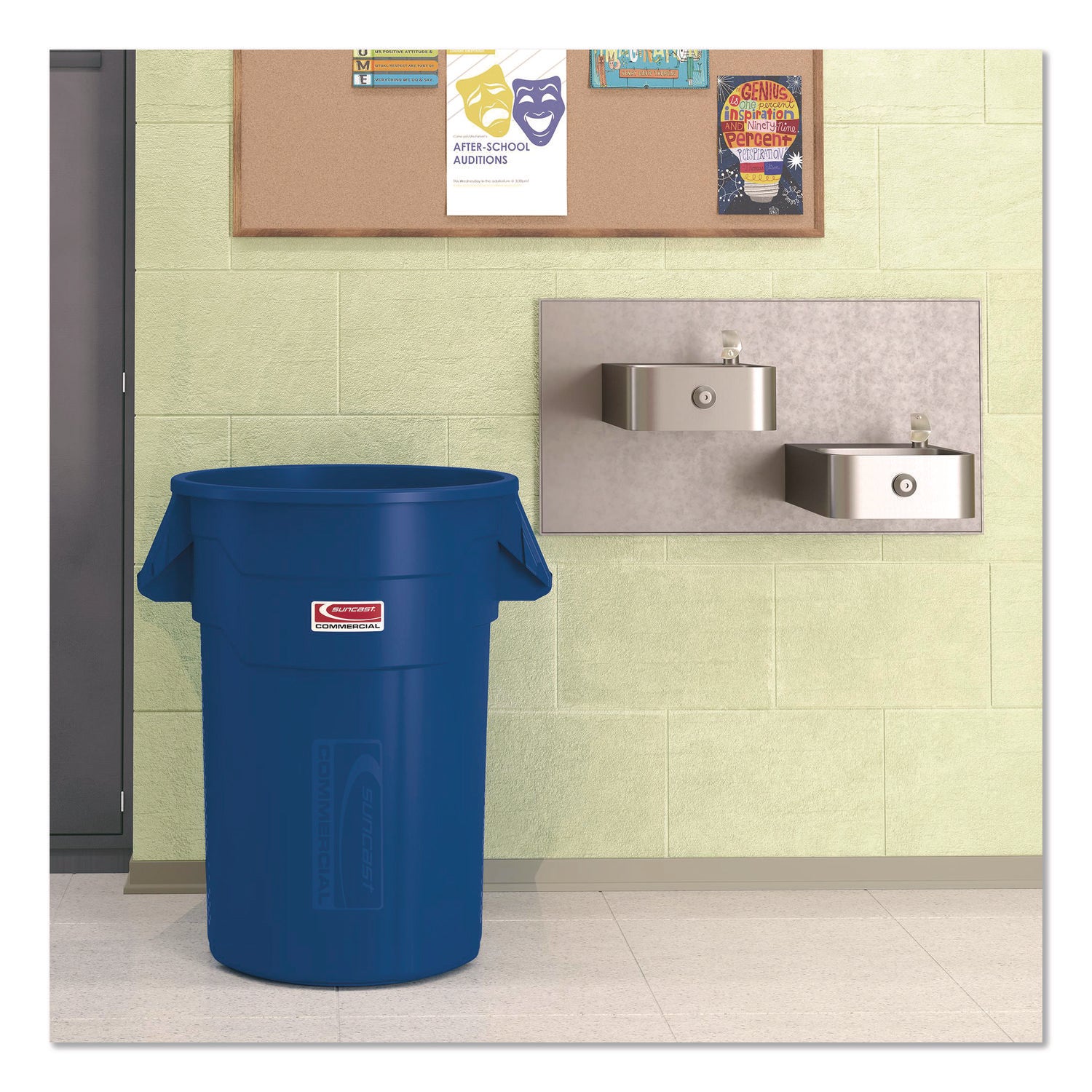 Suncast Commercial® Injection Molded Utility Trash Can, 44 gal, Plastic/Resin, Blue