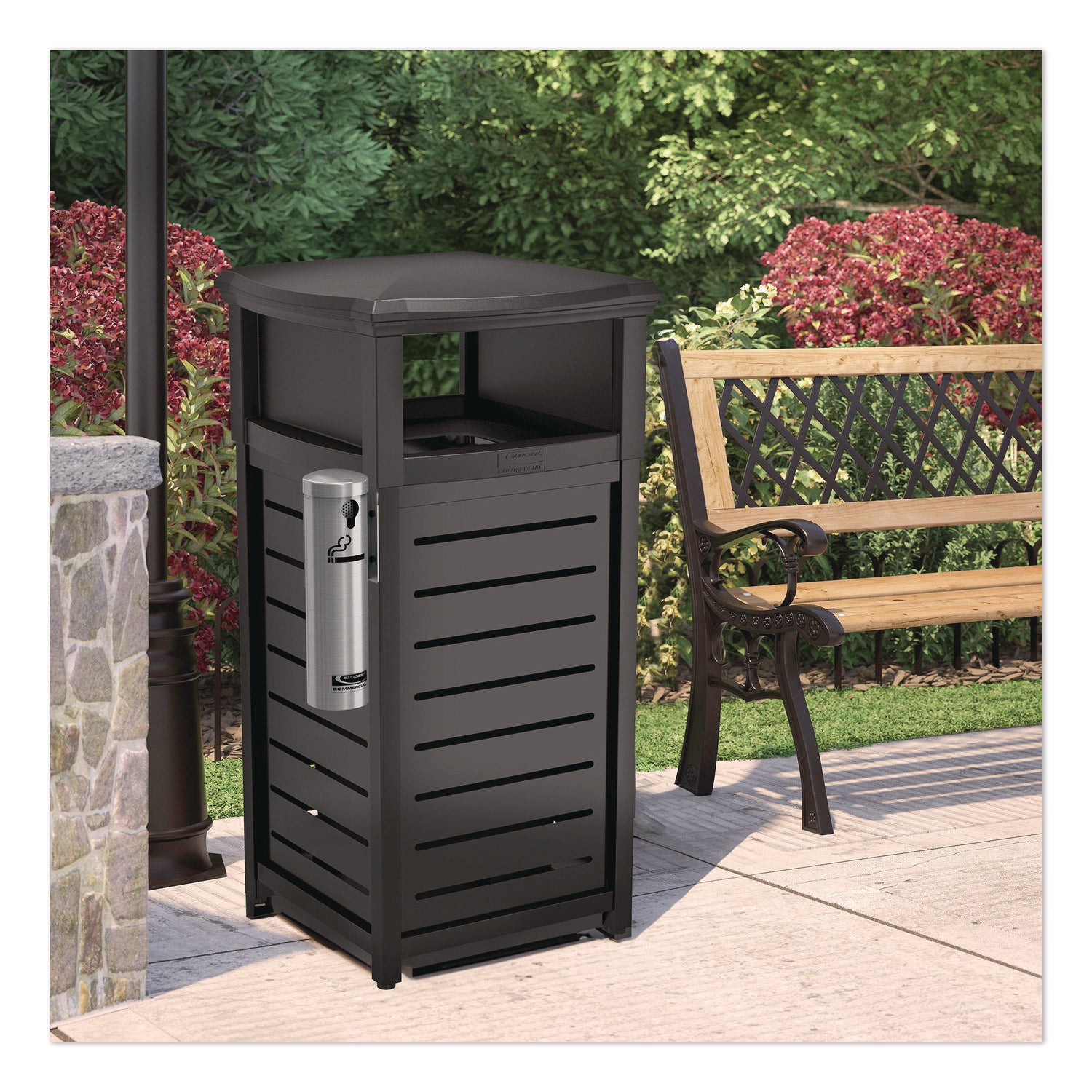 Suncast Commercial® Smokers Ashtray Receptacle Attachment, Stainless Steel, Silver, Black