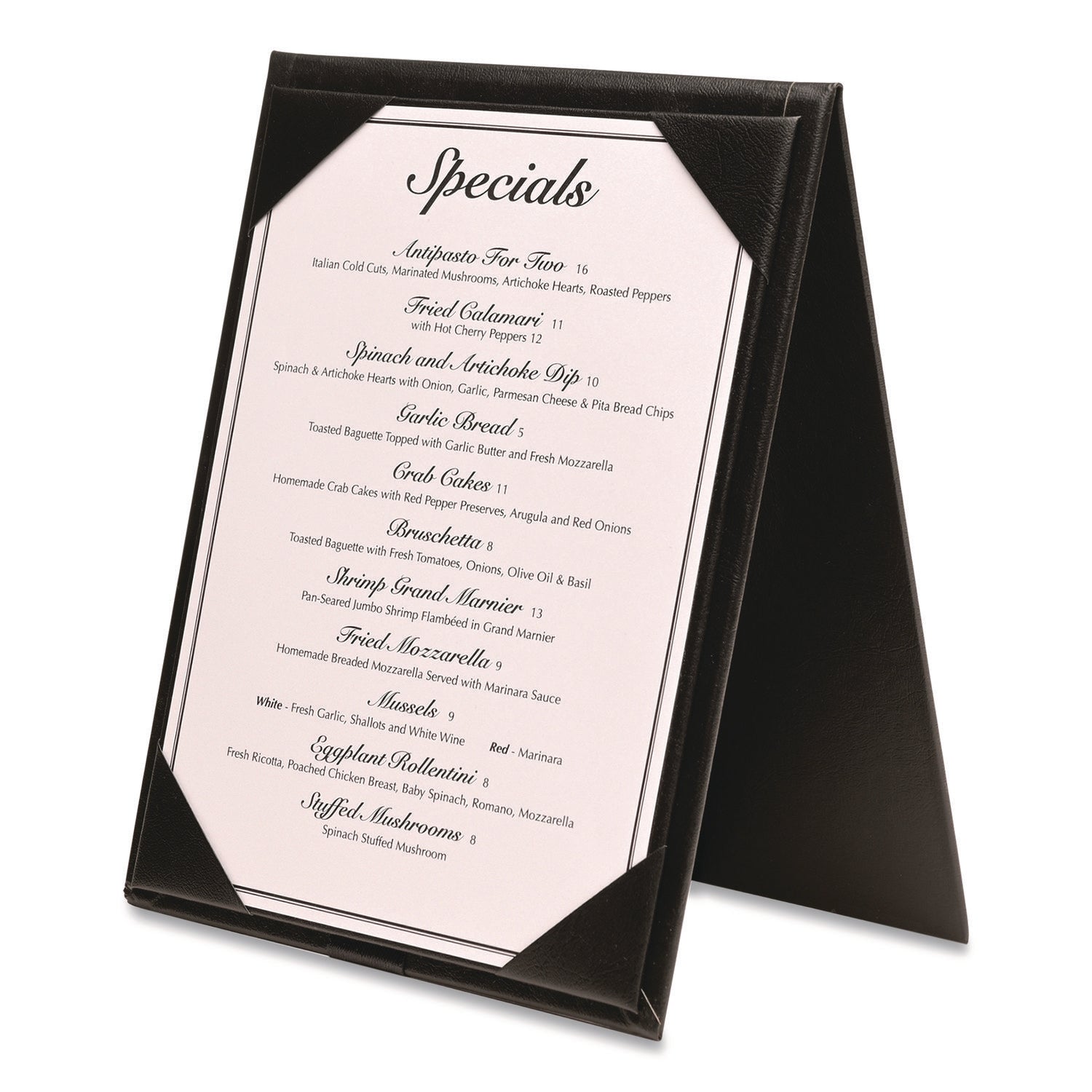 Excello Global Products® Table-Top Menu Holder, For 5 x 7 Menus, 5.6 x 7.6 Holder, Black