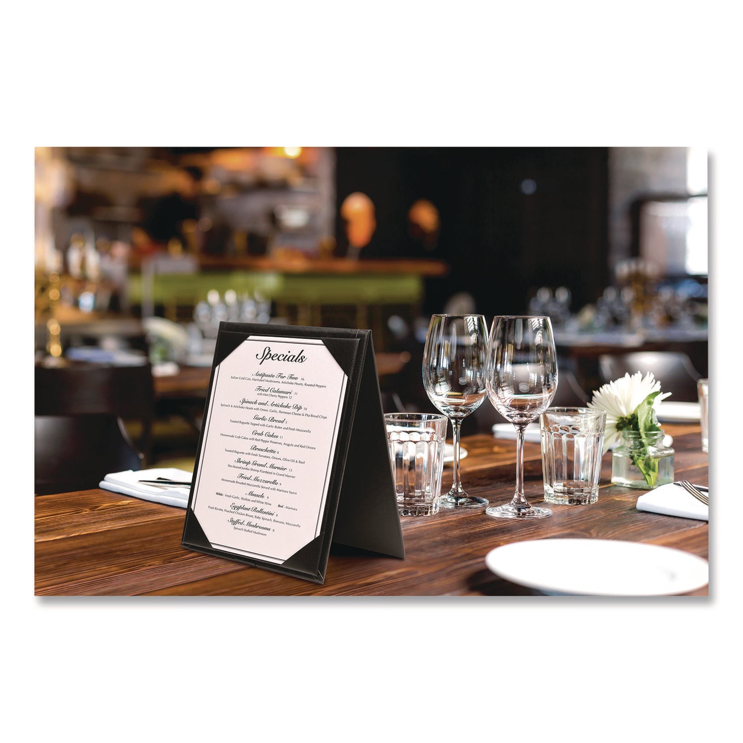 Excello Global Products® Table-Top Menu Holder, For 5 x 7 Menus, 5.6 x 7.6 Holder, Black