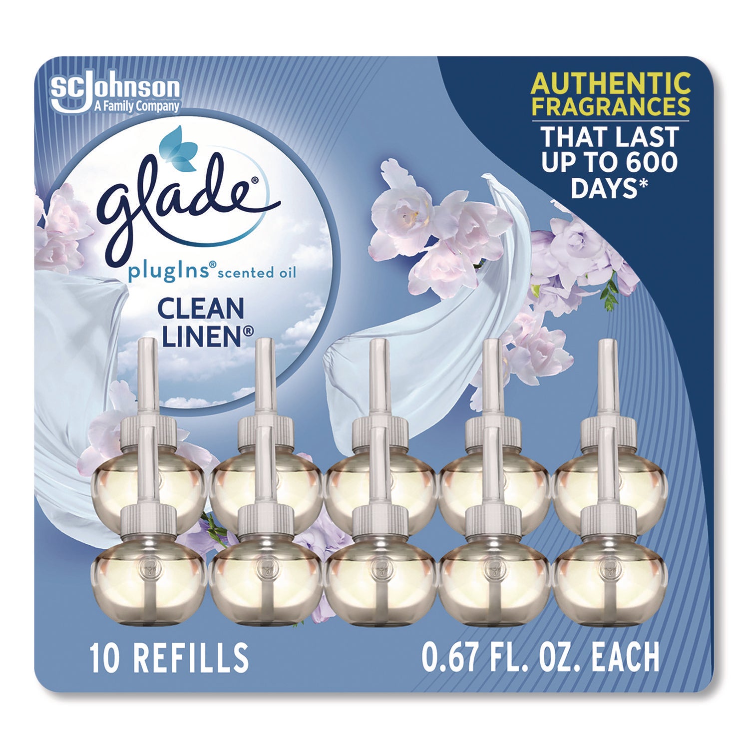 Glade® Plugins Scented Oil Refill, Clean Linen, 0.67 oz, 10/Pack