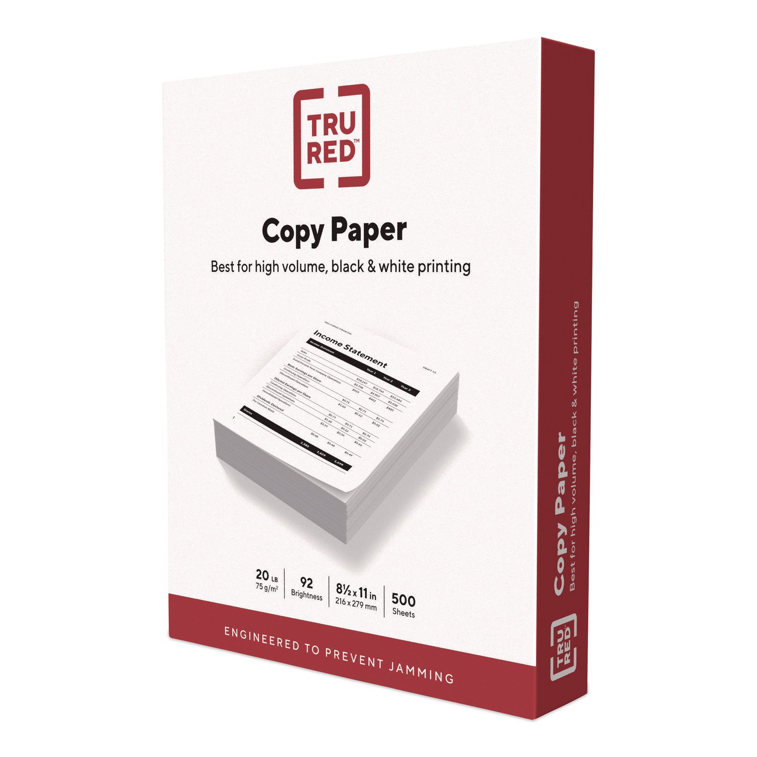 TRU RED™ Copy Paper, 92 Bright, 20 lb Bond Weight, 8.5 x 11, 600 Sheets/Ream, 6 Reams/Carton