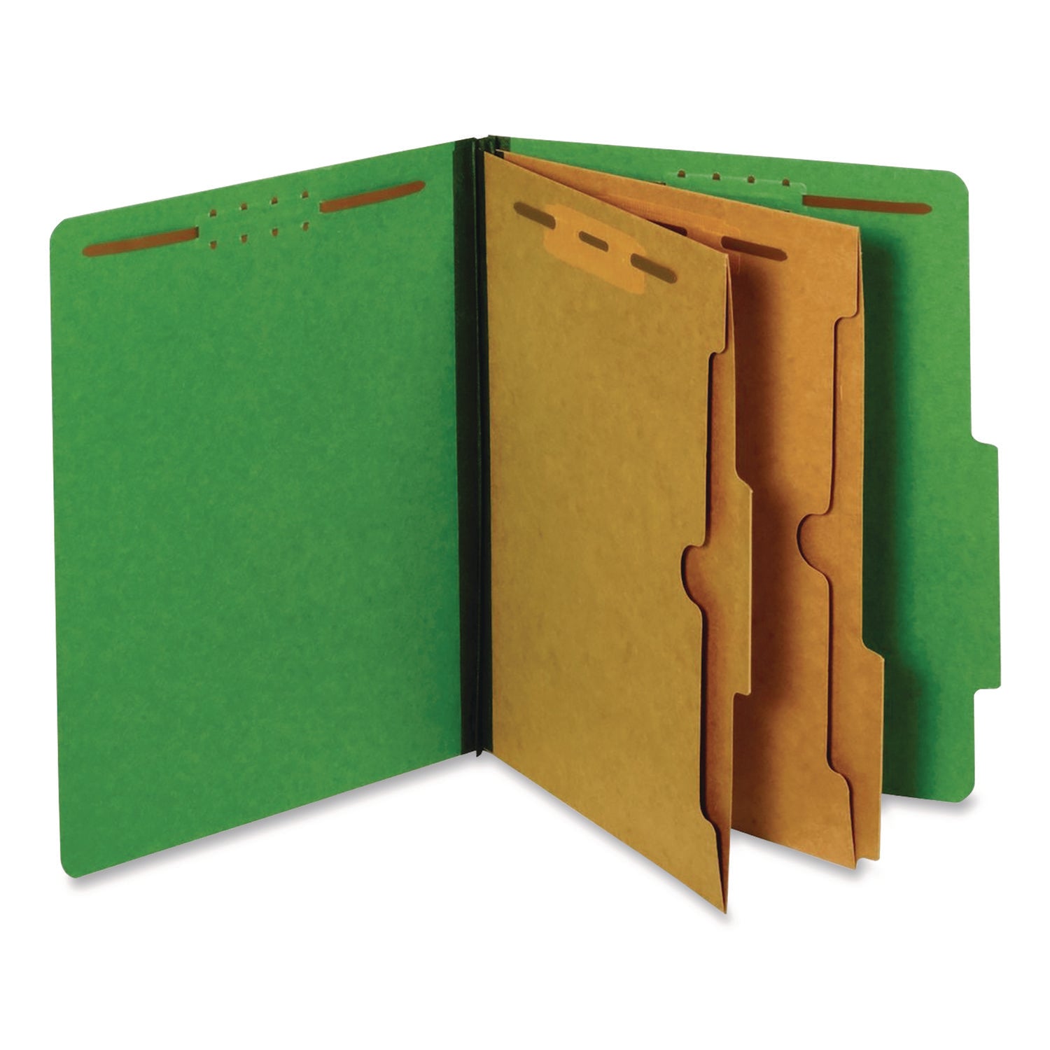 Pendaflex® Pressboard Classification Folders with Two Full-Pocket Dividers, 2.5" Expansion, 6 Fasteners, Letter Size, Dark Green, 10/Box