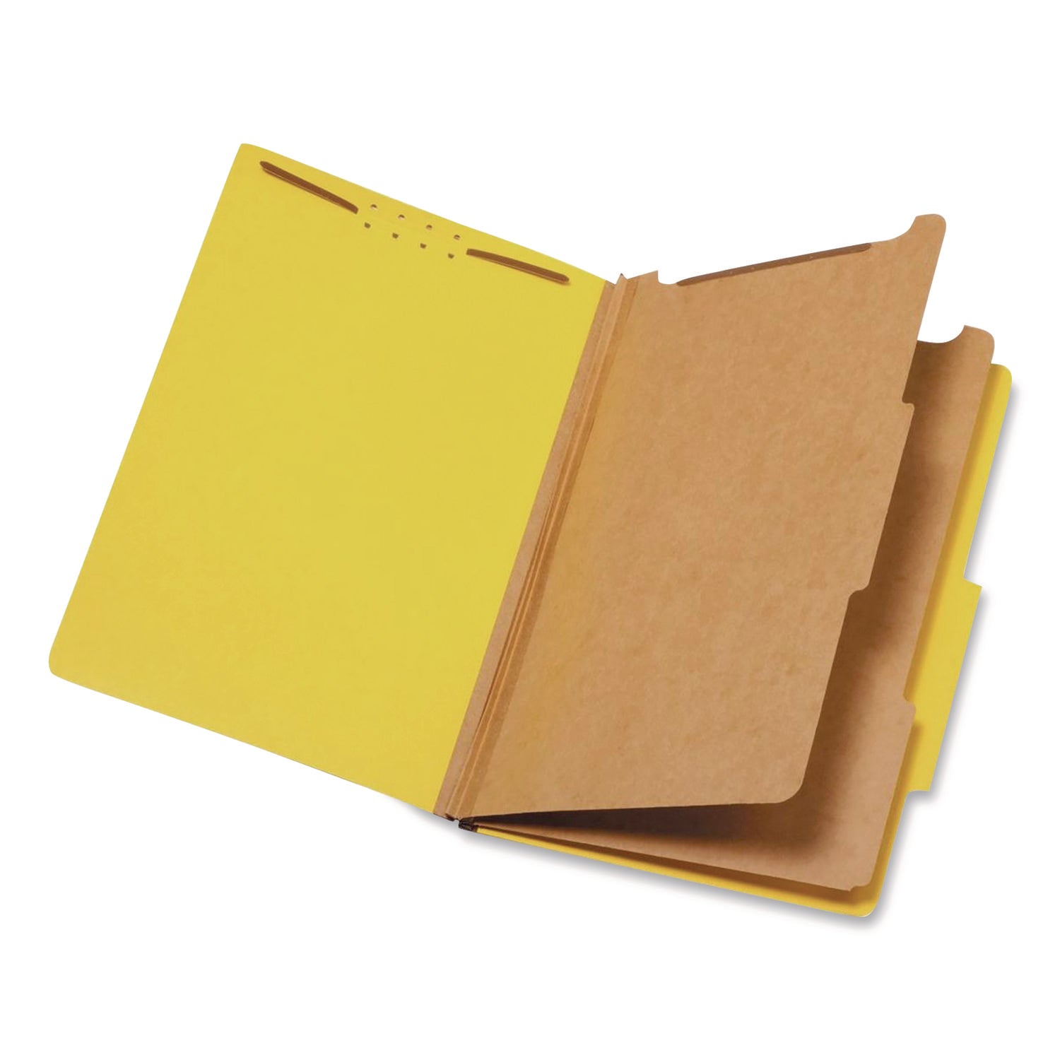 Pendaflex® Colored Pressboard Top Tab Classification Folders, 2.5" Expansion, 2 Dividers, 6 Fasteners, Legal Size, Yellow, 10/Box
