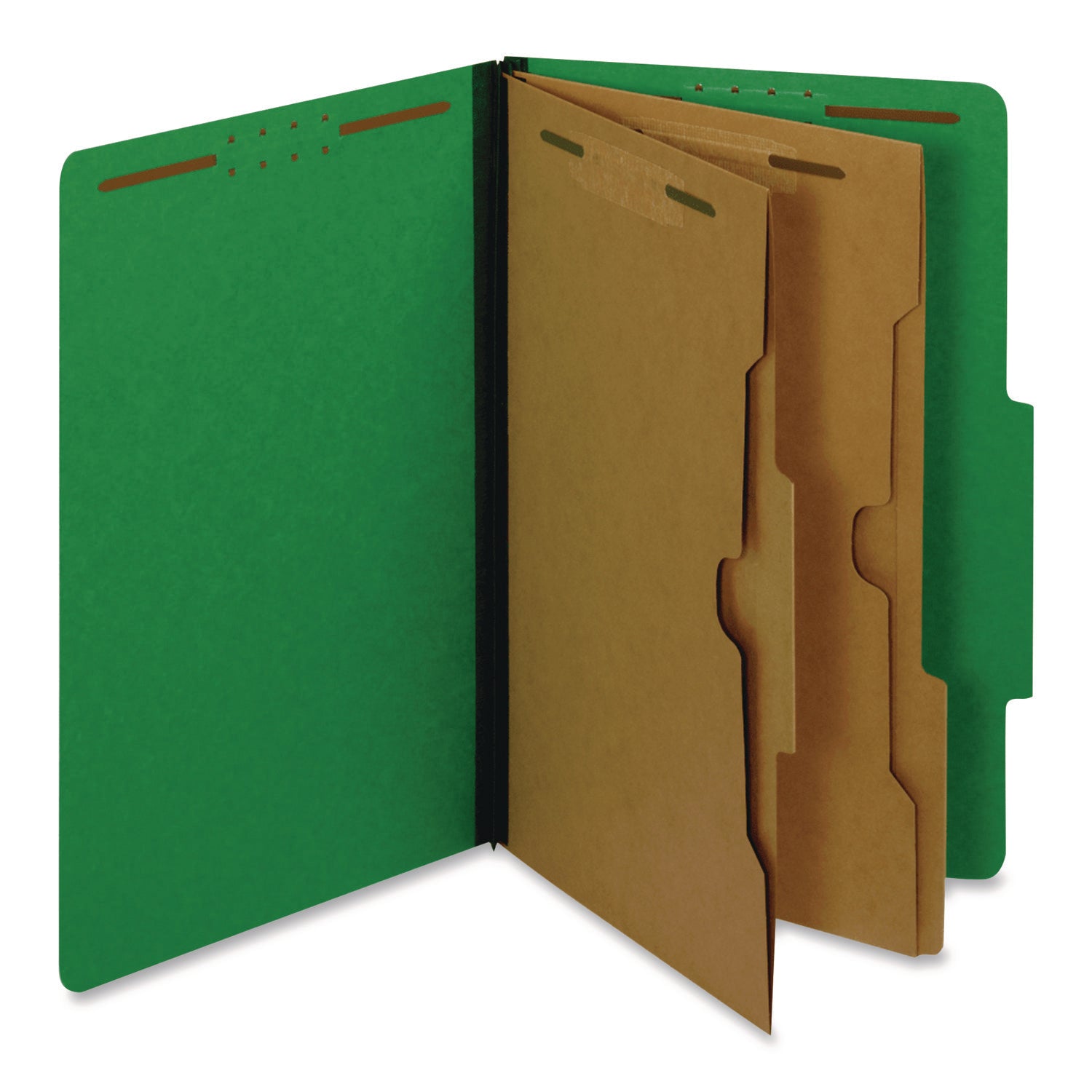 Pendaflex® Pressboard Classification Folders with Two Full-Pocket Dividers, 2.5" Expansion, 6 Fasteners, Legal Size, Dark Green, 10/Box