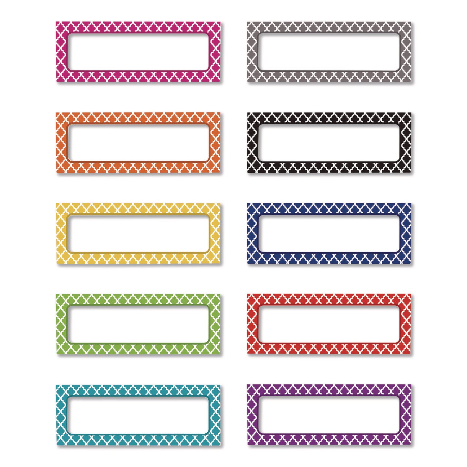 Teacher Created Resources Moroccan Magnetic Labels, 10 Assorted Colors, 2.5" x 1", 30/Pack