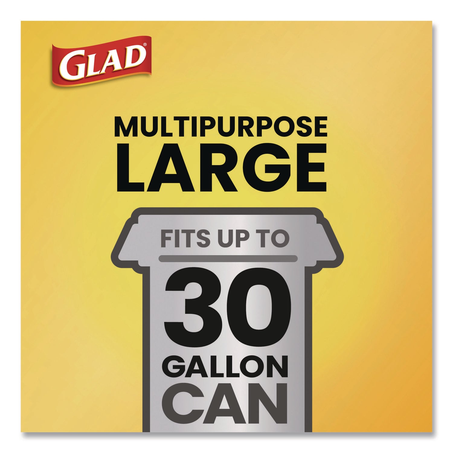 Glad® Large Quick-Tie Trash Bags, Tie-Flap, 30 gal, 0.81 mil, 30 x 33, Black, 10 Bags/Box, 12 Boxes/Carton