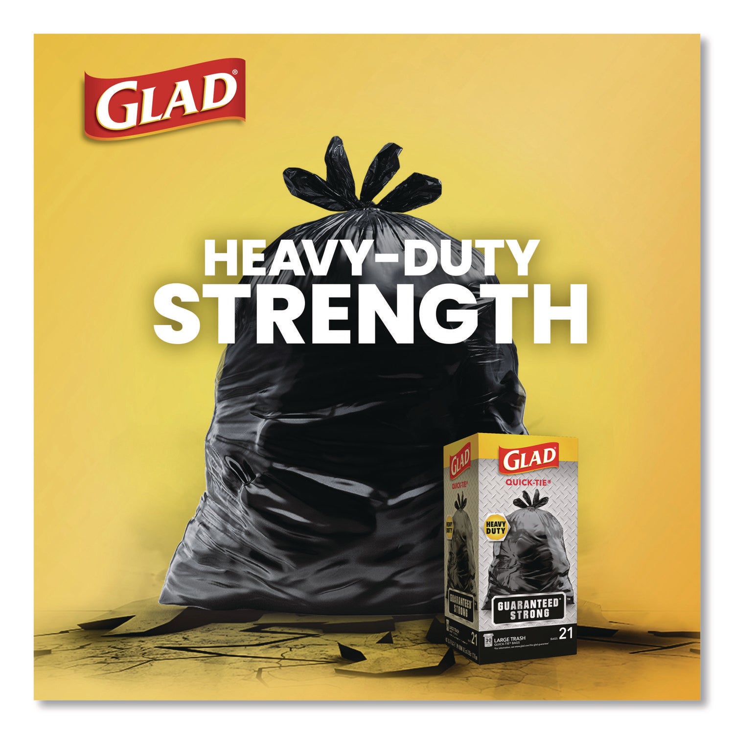 Glad® Large Quick-Tie Trash Bags, Tie-Flap, 30 gal, 0.81 mil, 30 x 33, Black, 10 Bags/Box, 12 Boxes/Carton