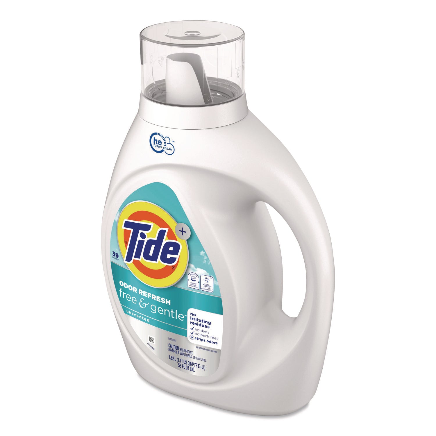 Tide® Free and Gentle Odor Refresh Liquid Laundry Detergent, 39 Loads, 55 oz Bottle, 4/Carton