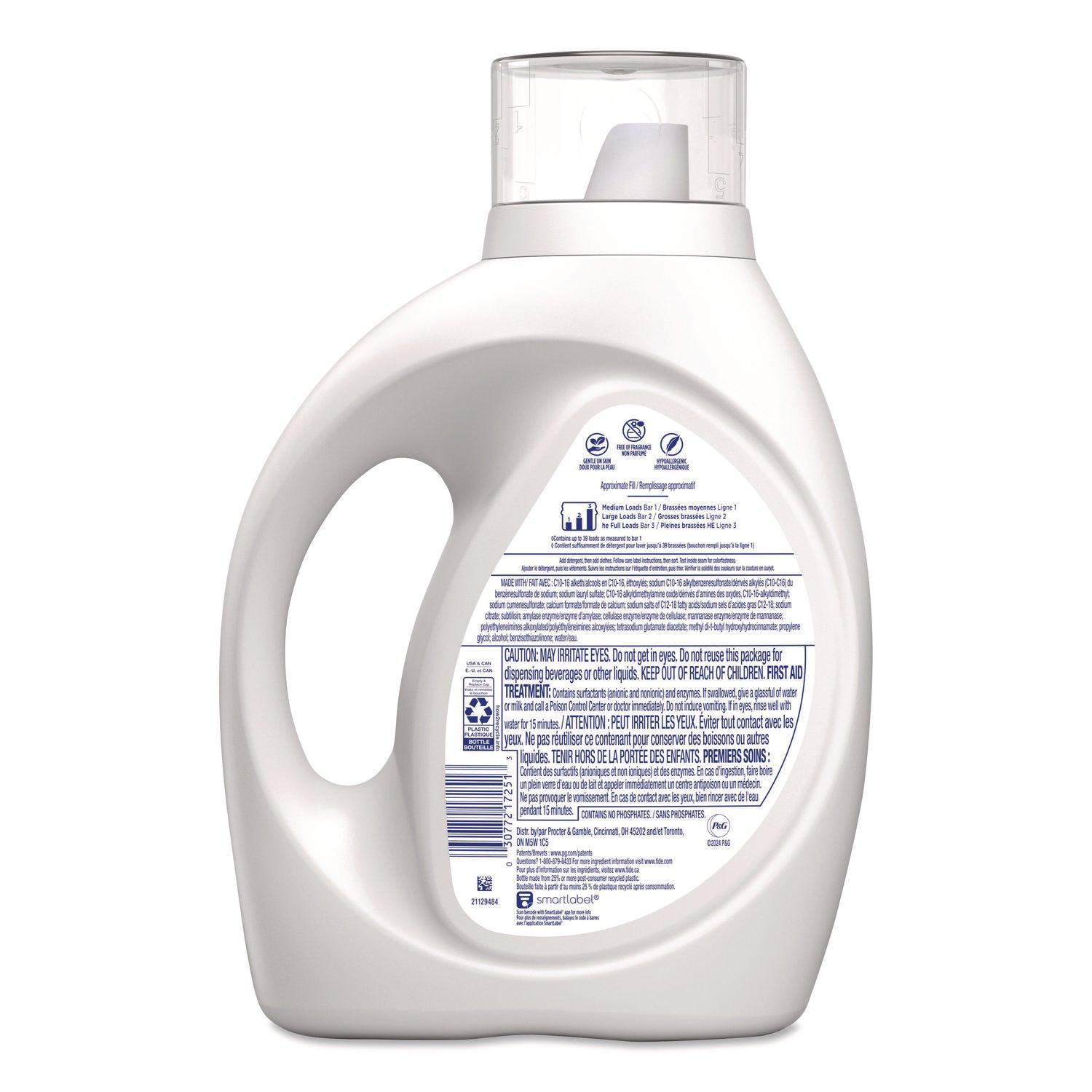 Tide® Free and Gentle Odor Refresh Liquid Laundry Detergent, 39 Loads, 55 oz Bottle, 4/Carton