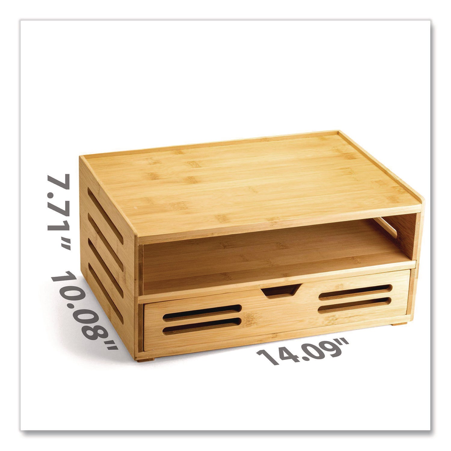 Officemate Bamboo Stackable Document Organizer with Drawer, 2 Sections, Letter Size Files, 14.09" x 10.08" x 7.7", Brown