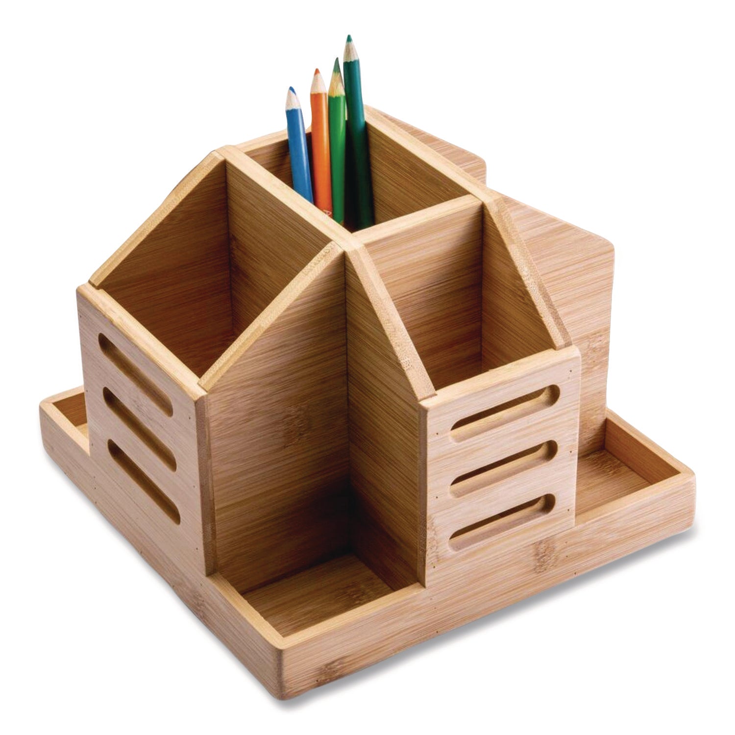 Officemate Bamboo Rotary Organizer, 9 Compartments, 8.85 x 8.82 x 7.4, Brown, Bamboo