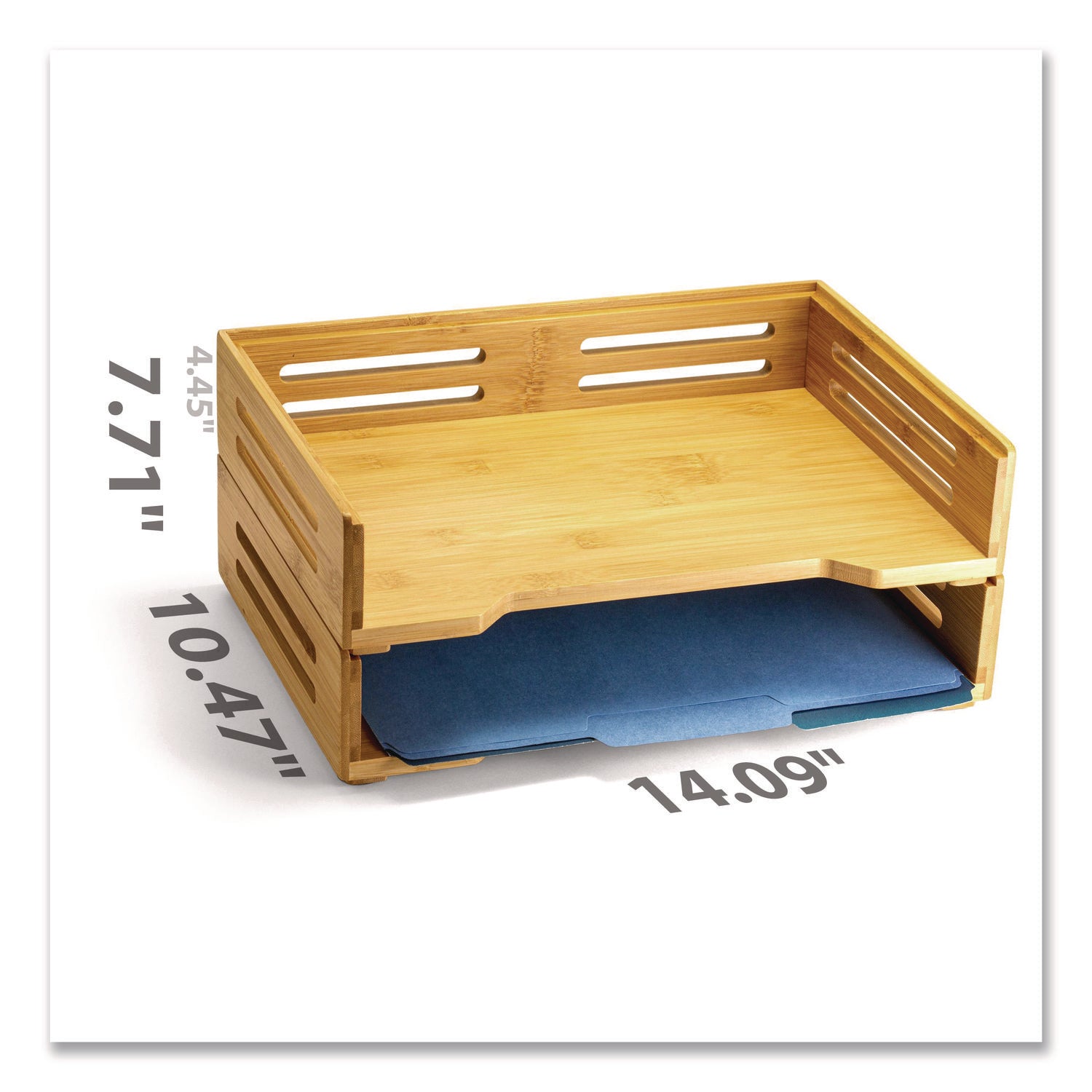 Officemate Bamboo Stackable Desktop Document Trays, 2 Sections, Letter Size Files, 14.09" x 10.47" x 4.4", Brown, 2/Pack