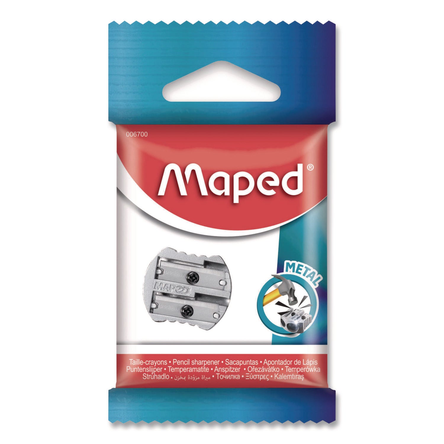 Maped Helix Classic 2-Hole Metal Pencil Sharpener, 2.56 x 0.67 x 4.92, Silver