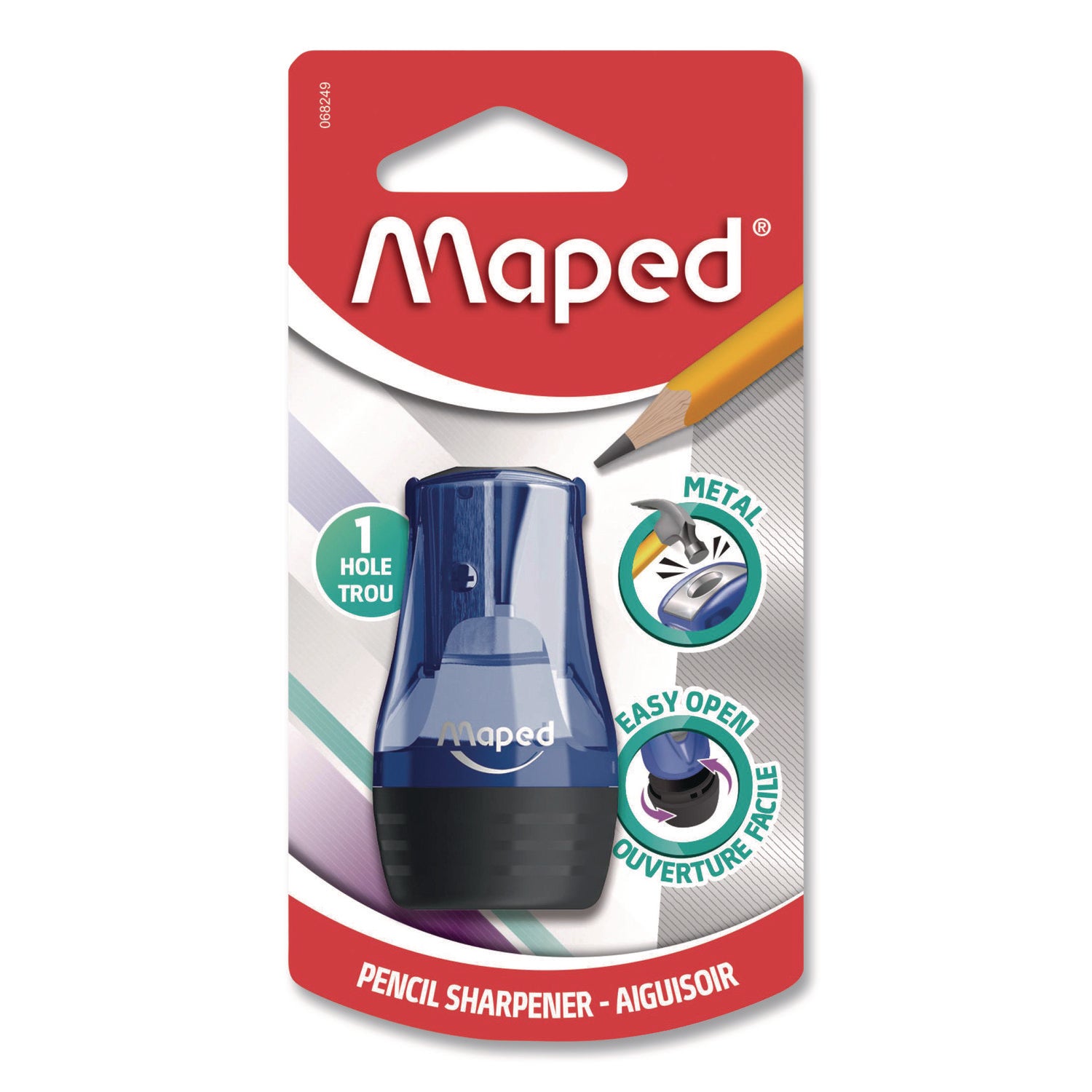 Maped Helix Tonic 1-Hole Canister Pencil Sharpener, 2.56 x 1.25 x 4.92, Randomly Assorted Colors
