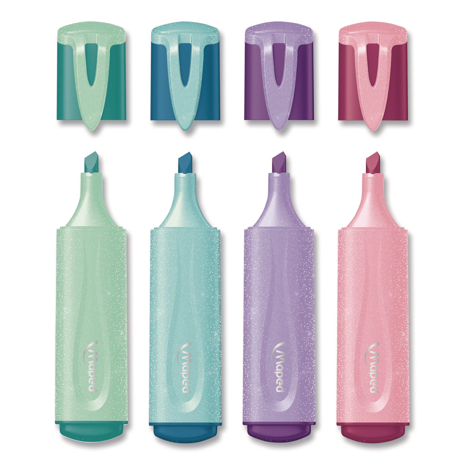 Maped Helix Fluo Peps Pastel Glitter Highlighter, Assorted Ink, Chisel Tip, Assorted Barrel, 4/Pack